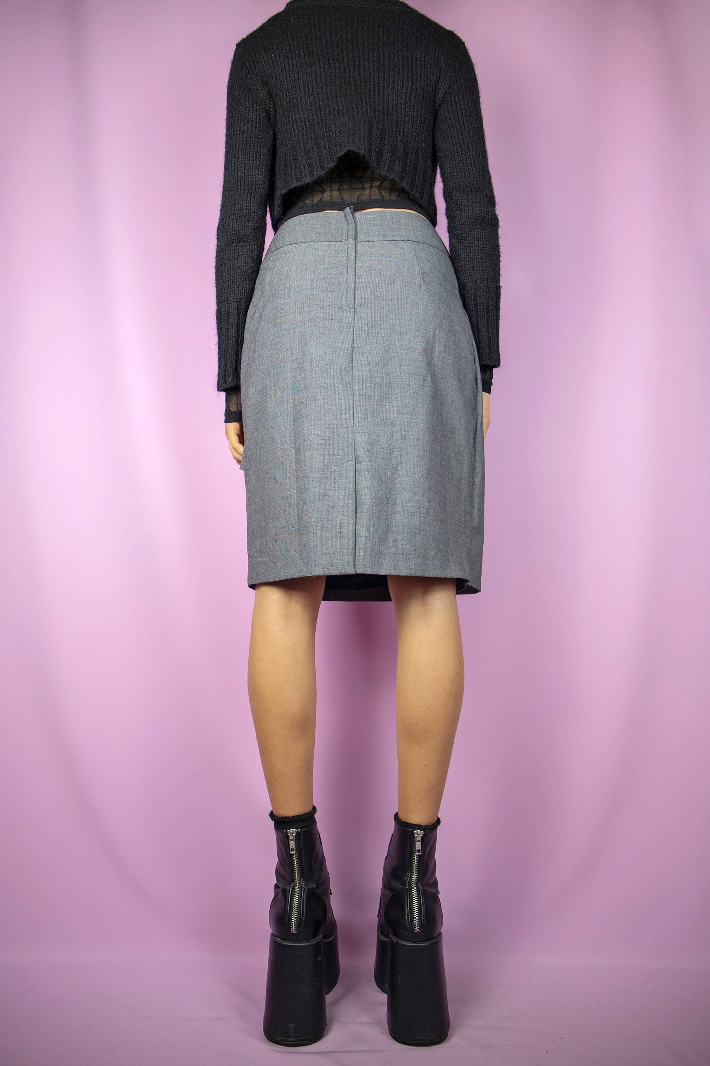 Y2K Gray Asymmetric Draped Skirt - S