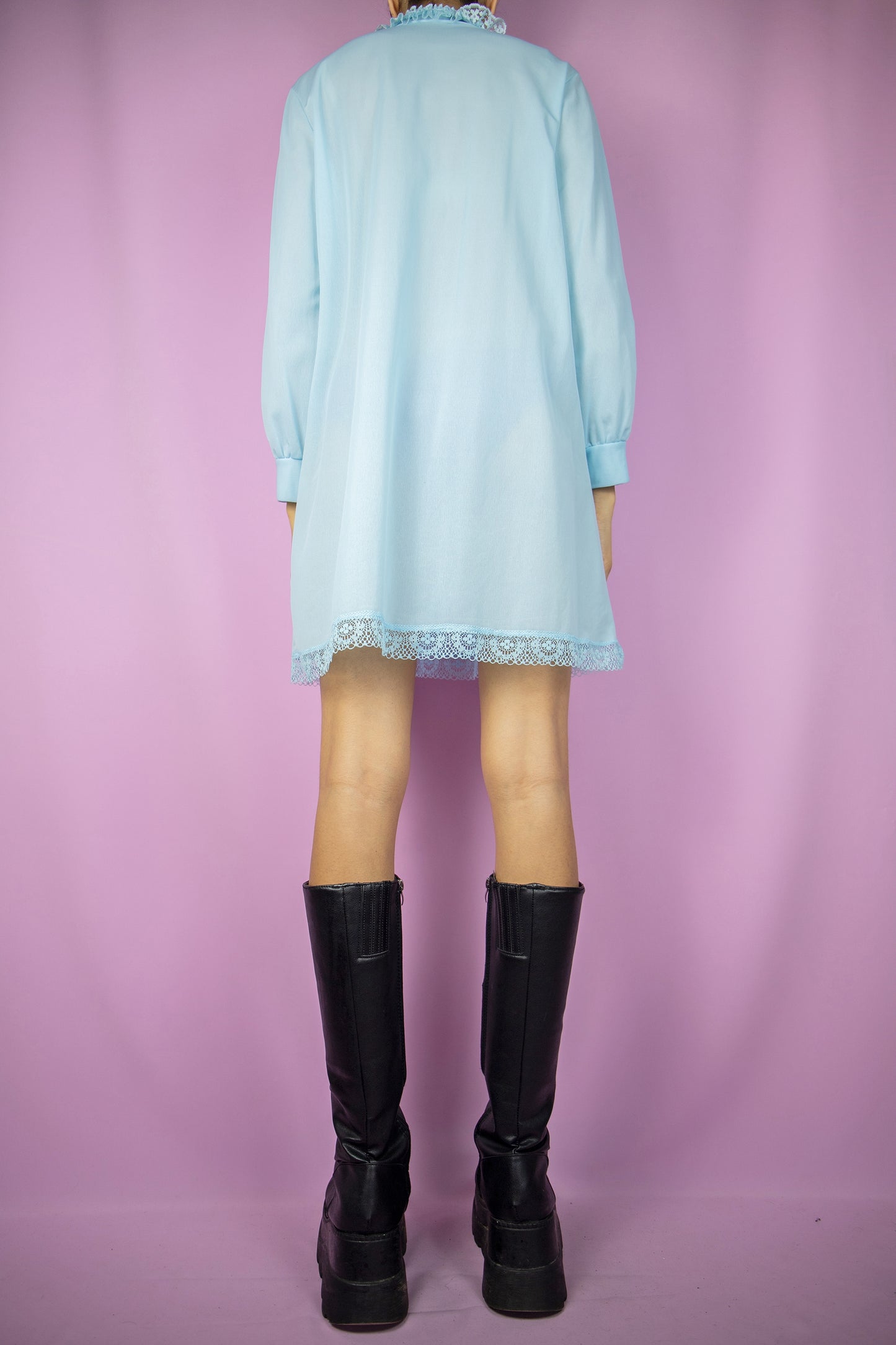 Vintage 80's Blue Ruffle Mini Dress - S/M