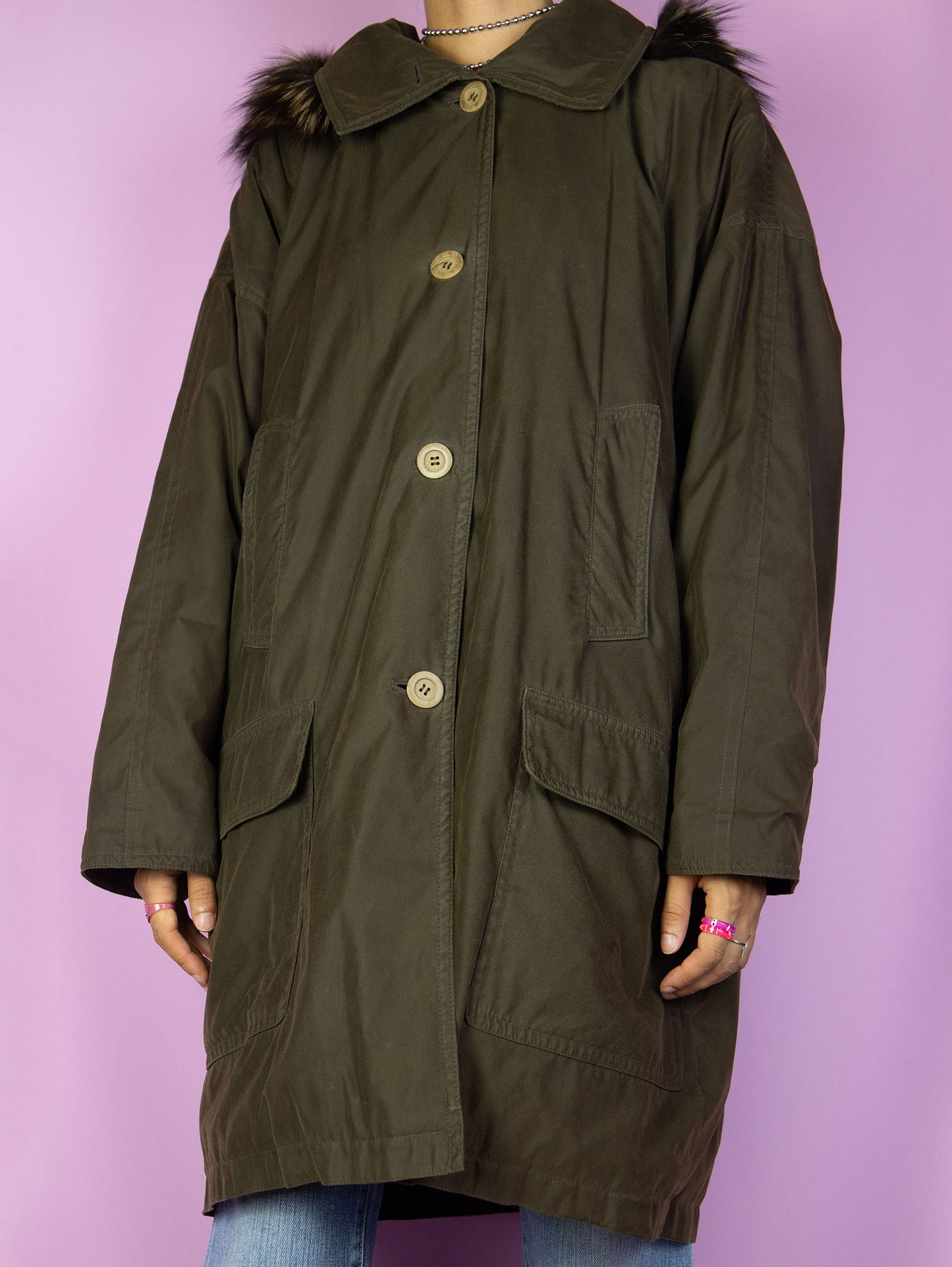 Vintage 90's Dark Green Parka Jacket - XL