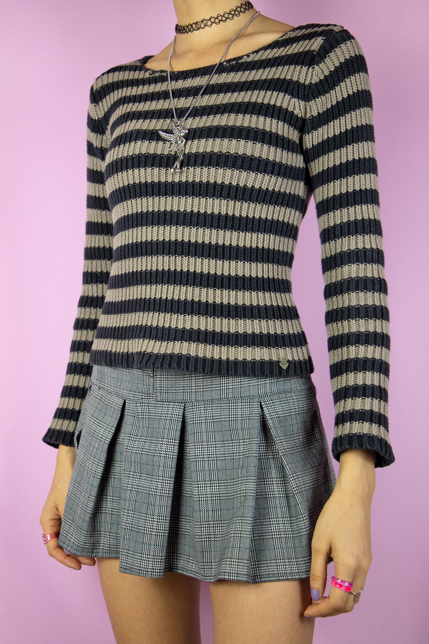 Vintage Y2K Black Striped Sweater - XXS