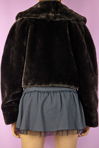 Vintage 90's Brown Faux Fur Cropped Jacket - L