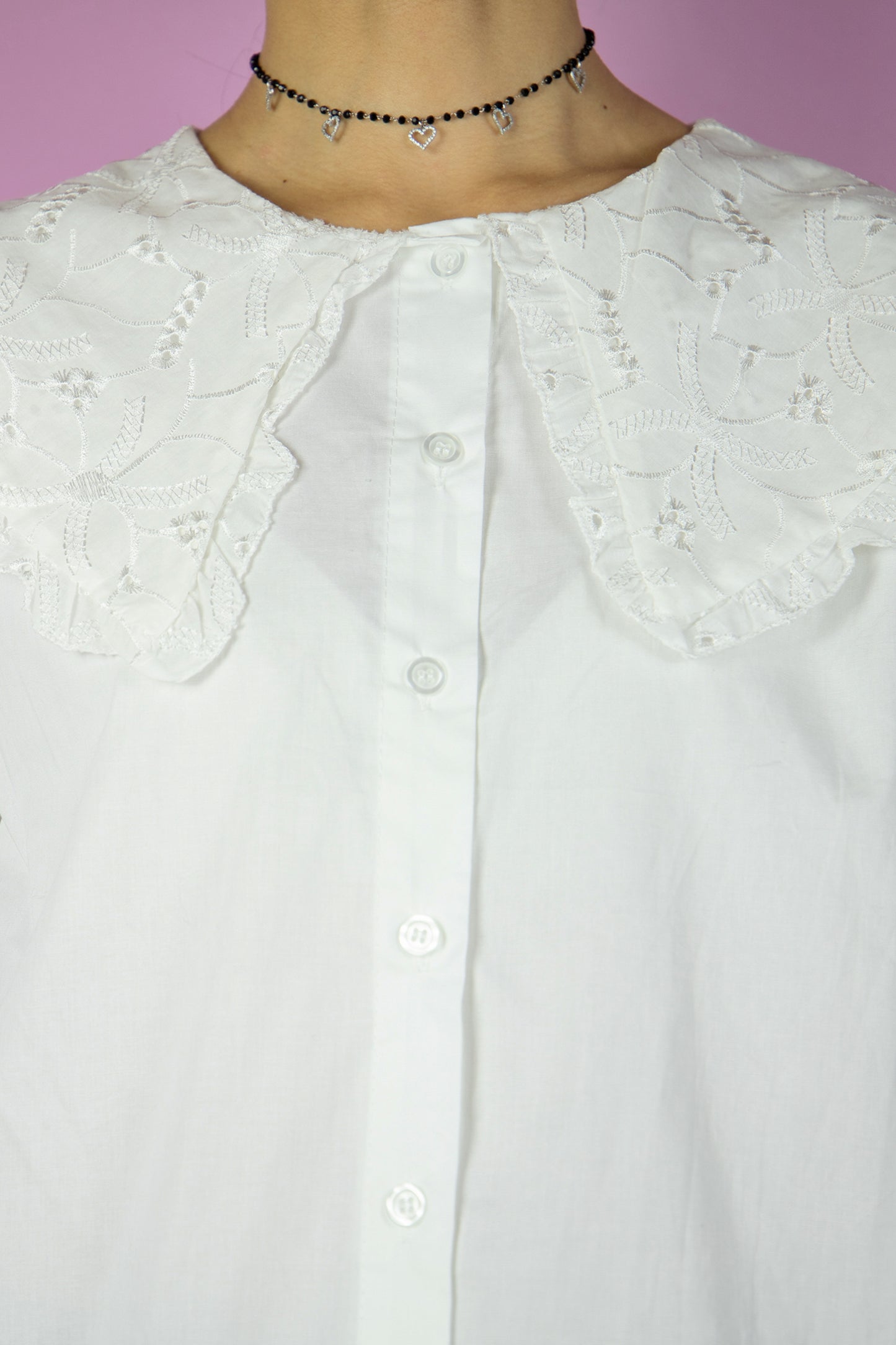 Y2K White Oversized Collar Blouse - XXS/XS