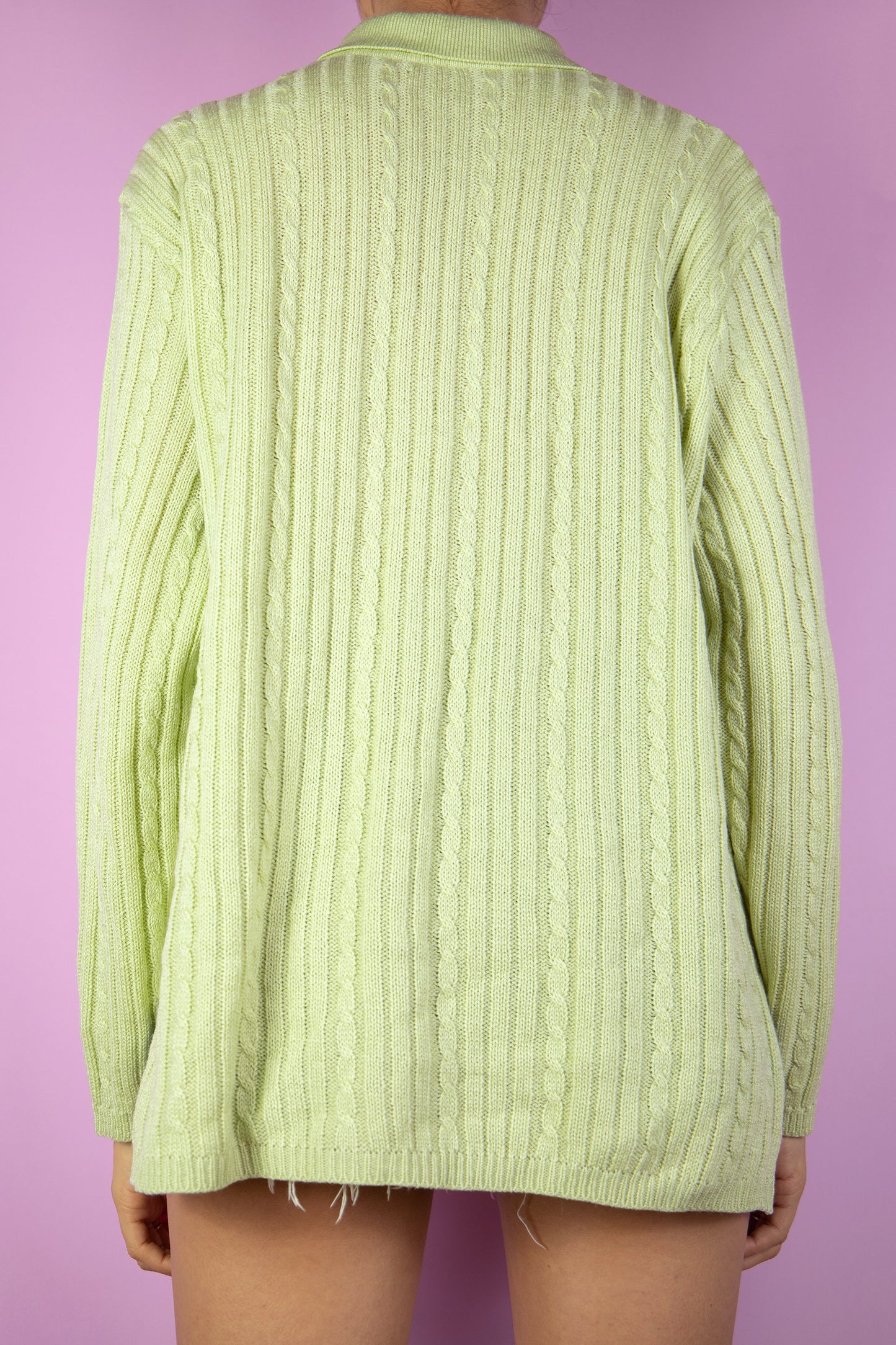 Vintage 90's Light Green Cable Knit Sweater - XL