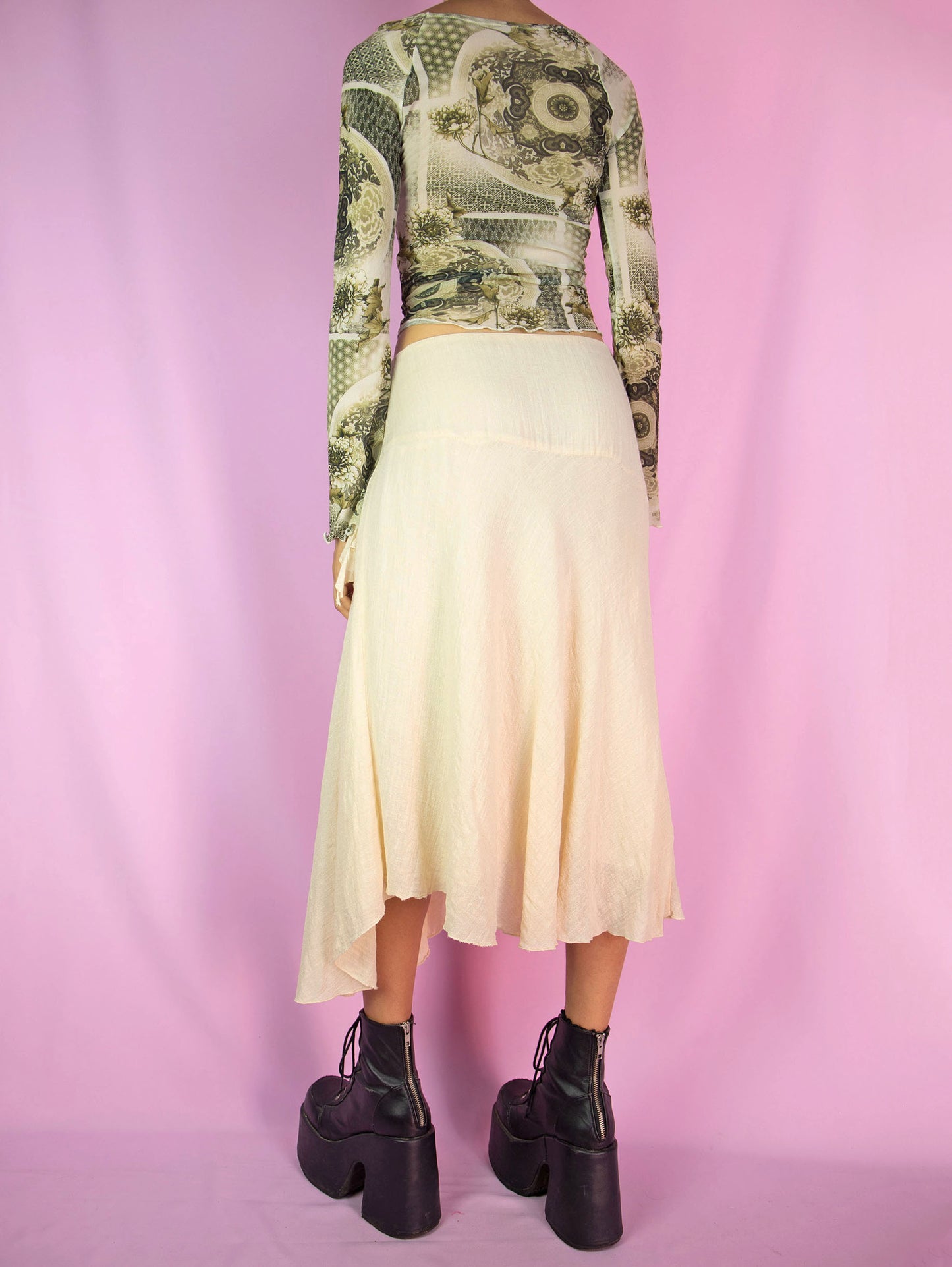 Vintage 90s Beige Asymmetric Layered Skirt - M