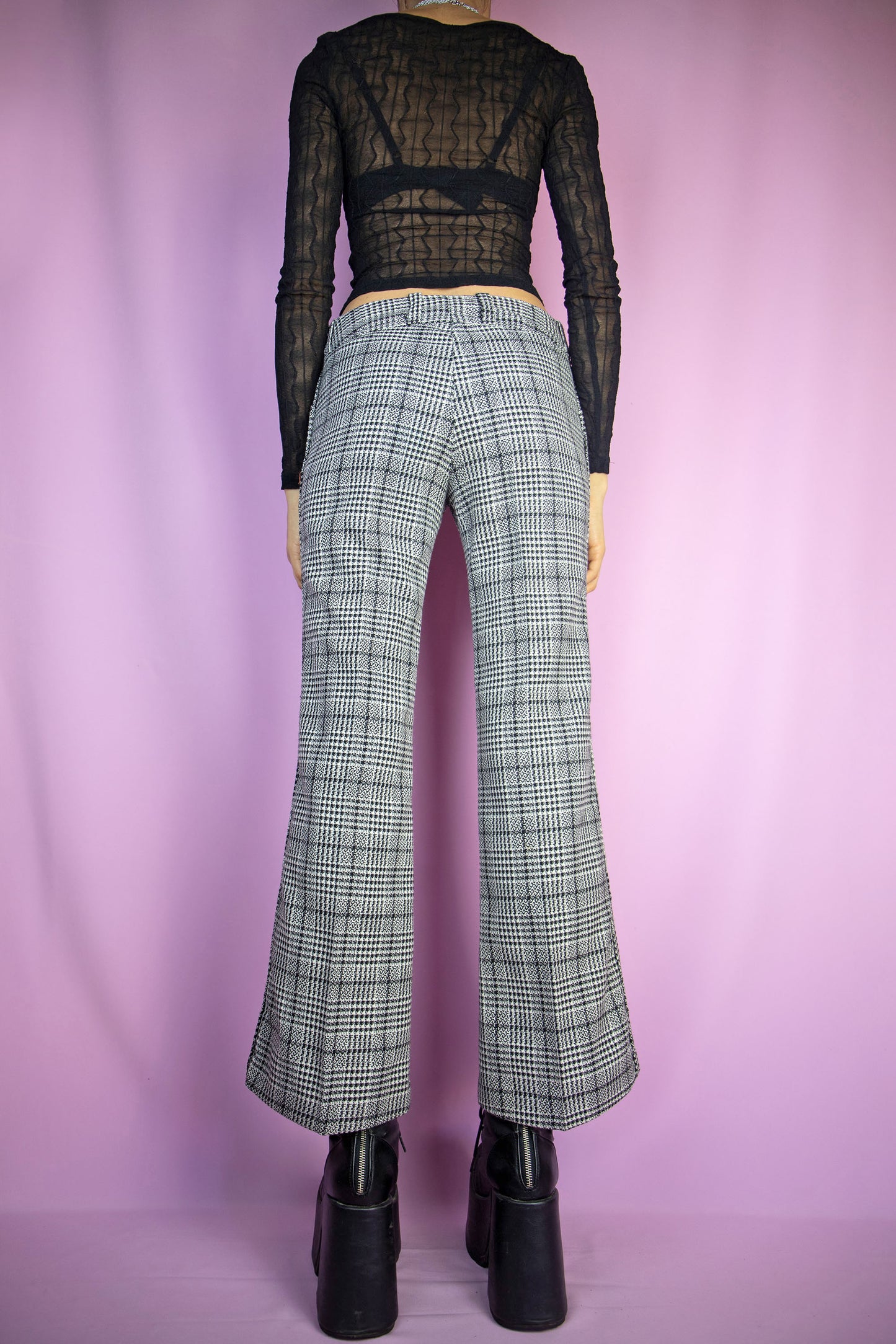 Vintage 90s Plaid Flare Trousers - XS