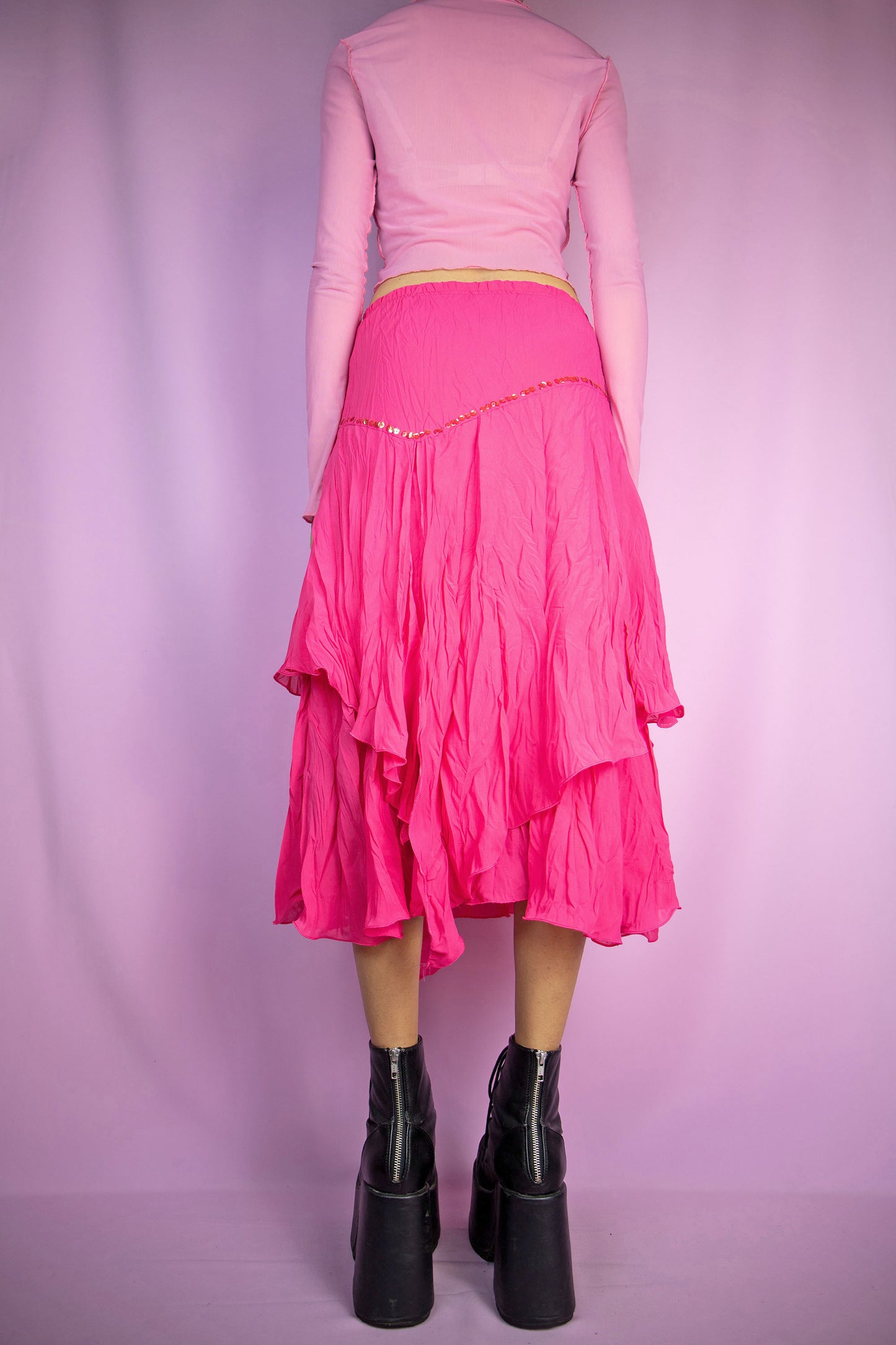 Y2K Pink Asymmetric Midi Skirt - XXS