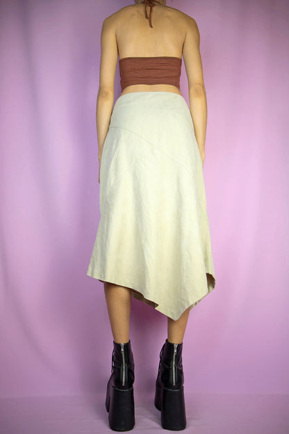 Vintage Y2K Beige Asymmetric Midi Skirt - M