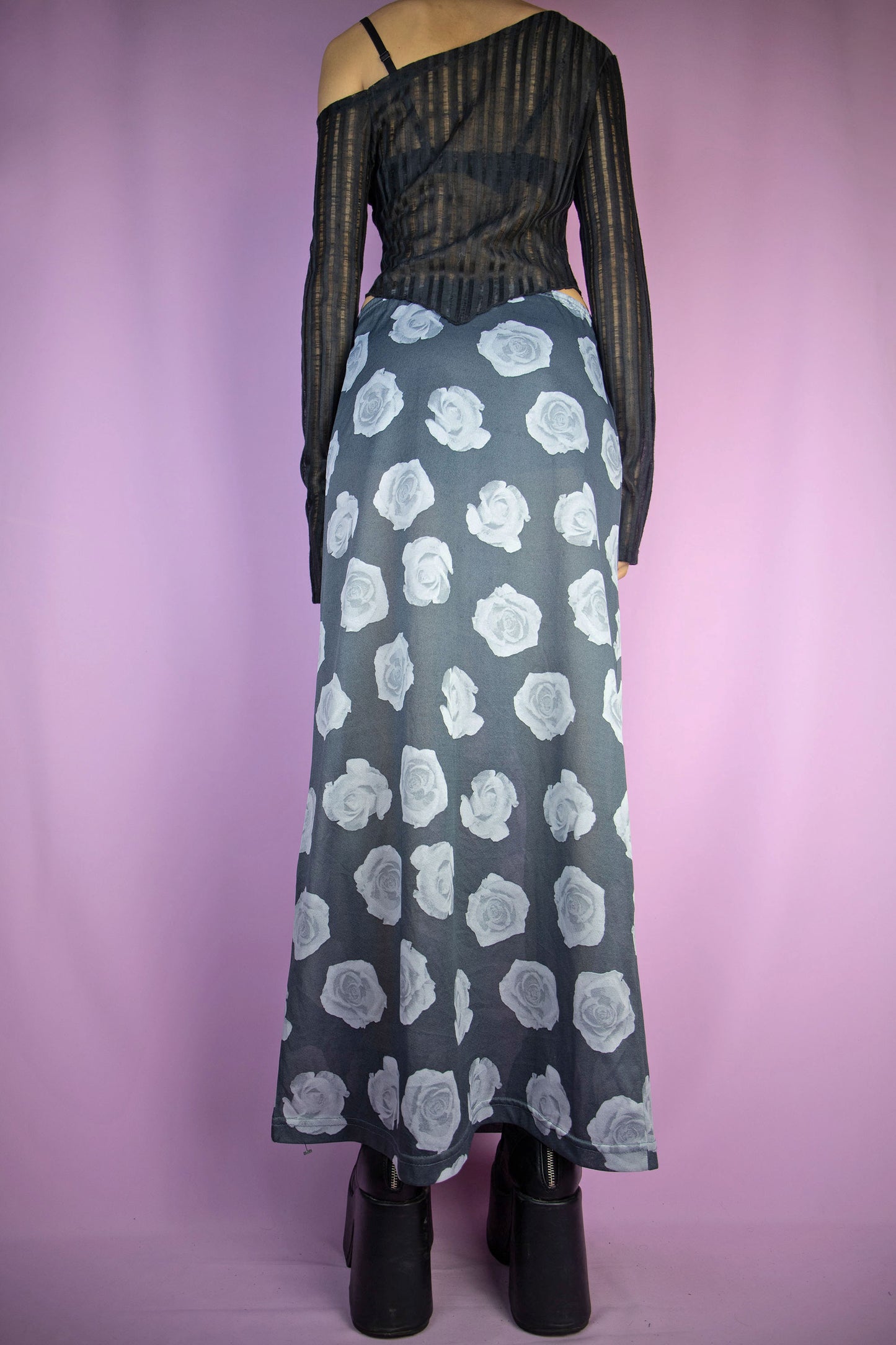 Vintage 90s Print Sheer Midi Skirt - S