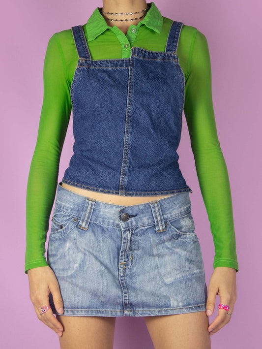 The Y2K Deconstructed Denim Top is a vintage sleeveless asymmetric top. Cyber grunge 2000s subversive jean top. Made in Italy.