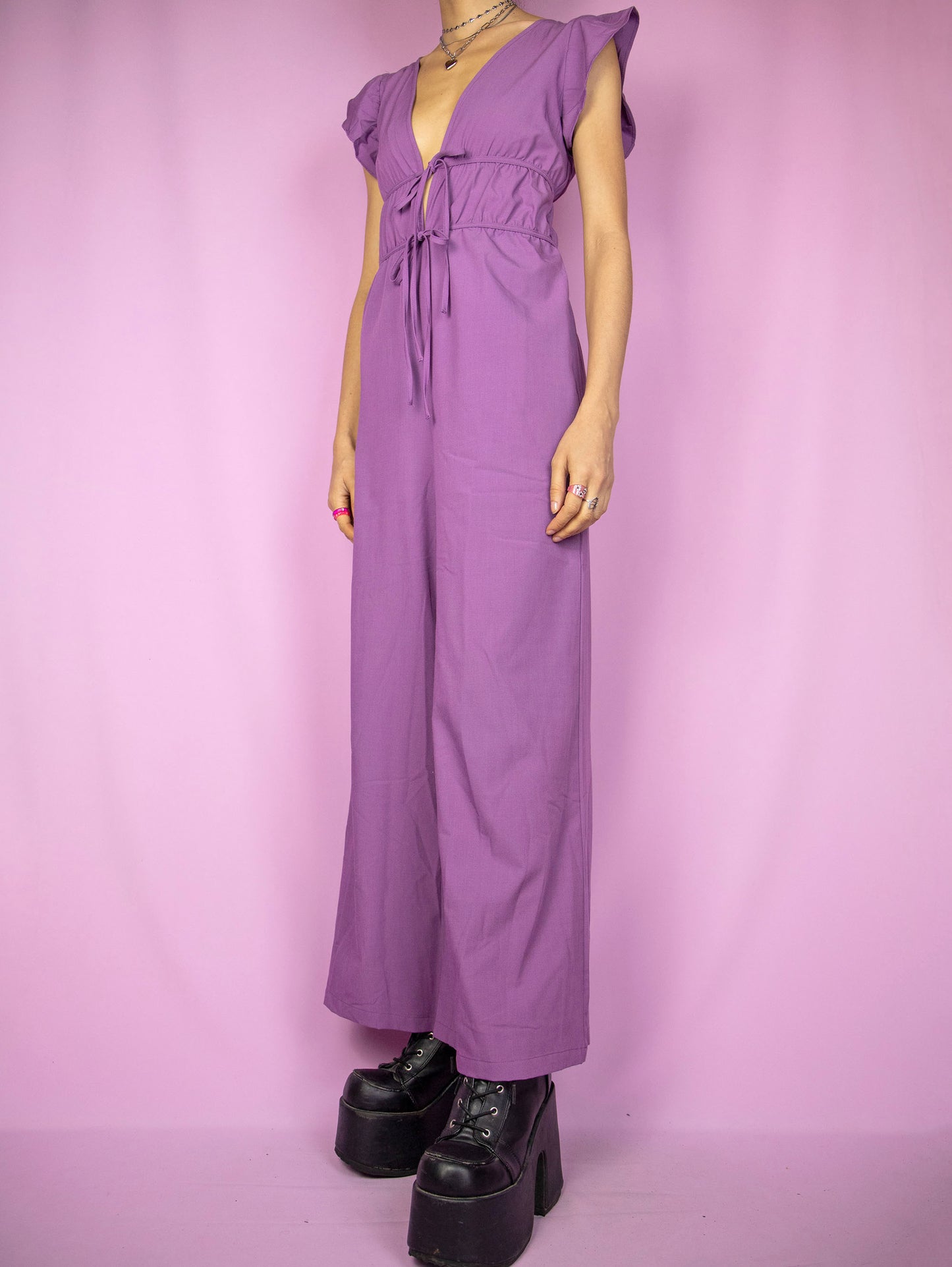 Vintage Y2K Purple Wide Jumpsuit - M
