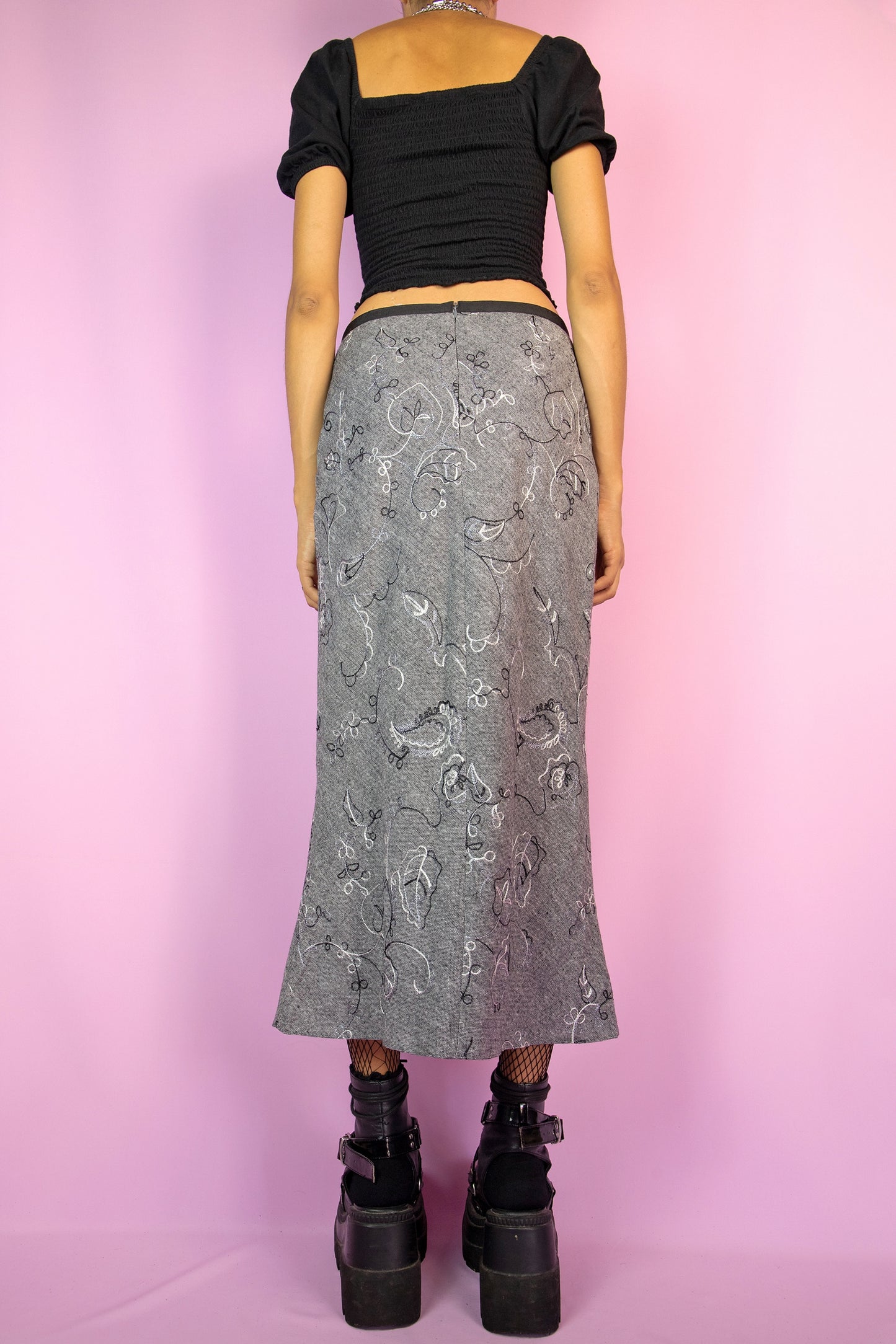 Vintage 90's Gray Knit Midi Skirt - S
