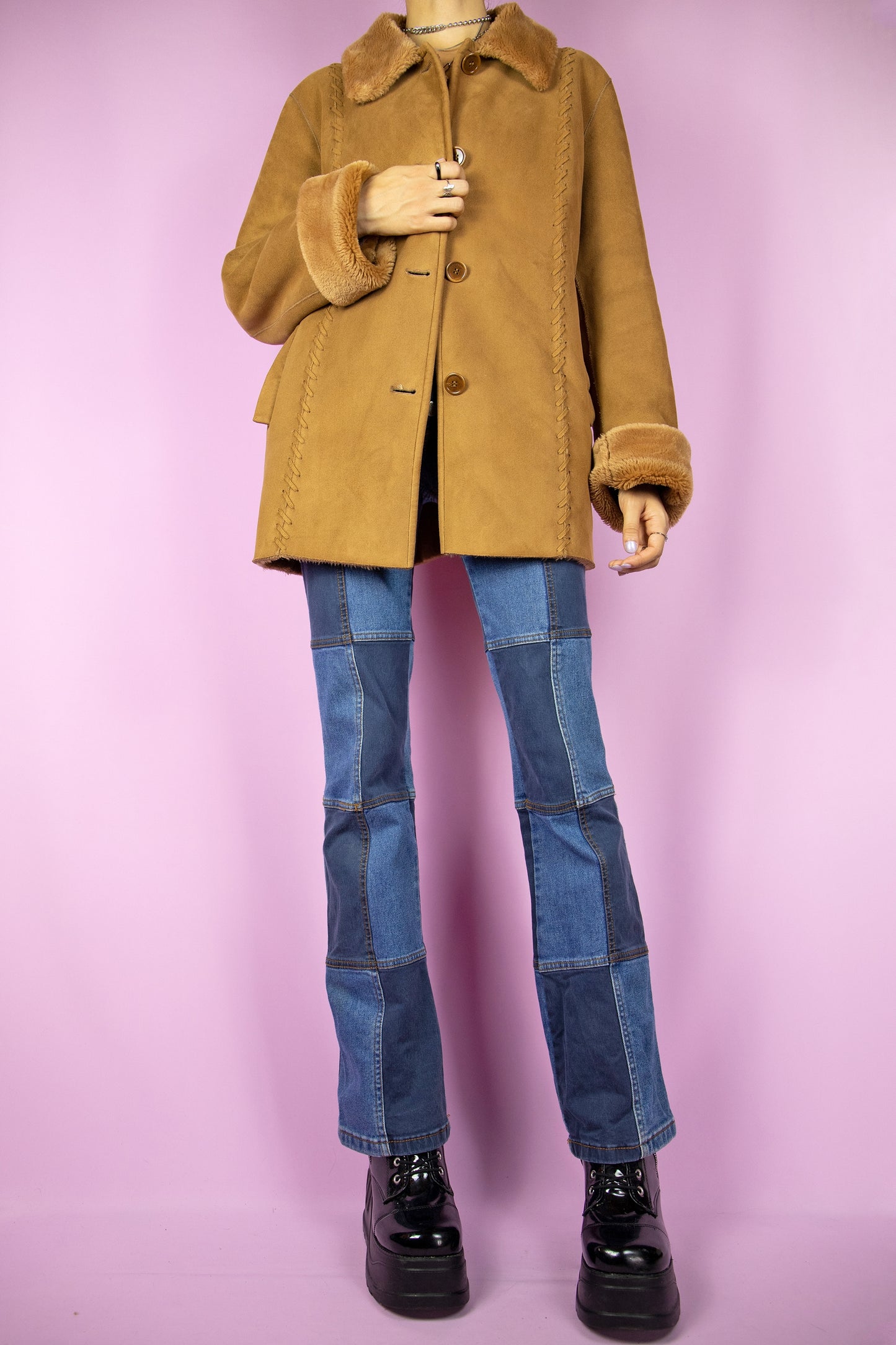Vintage 90's Brown Faux Suede Fur Jacket
