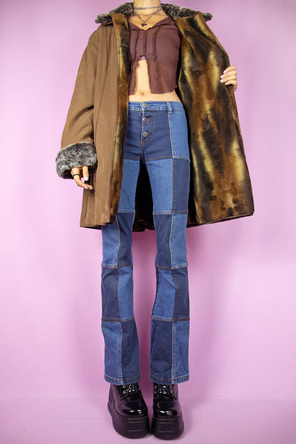 Vintage 90's Brown Faux Suede Fur Coat - XL