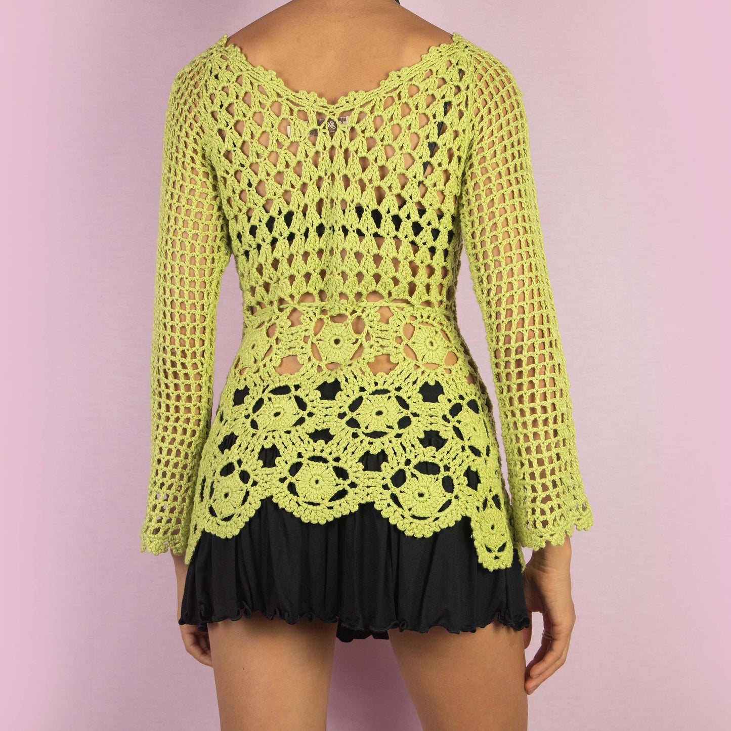 Vintage Y2K Green Crochet Sweater - S