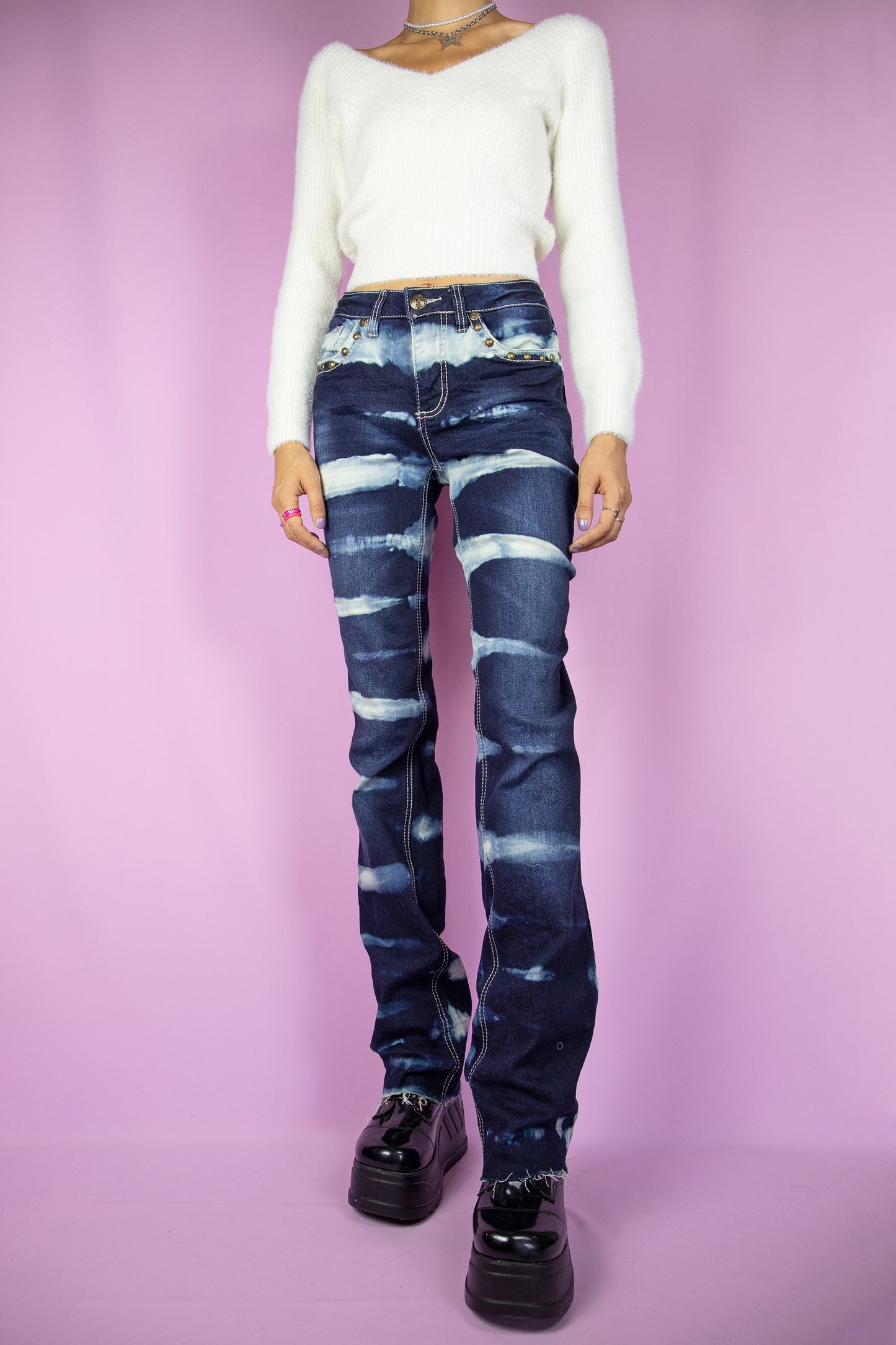 Y2K Striped Bleach Jeans - S/M