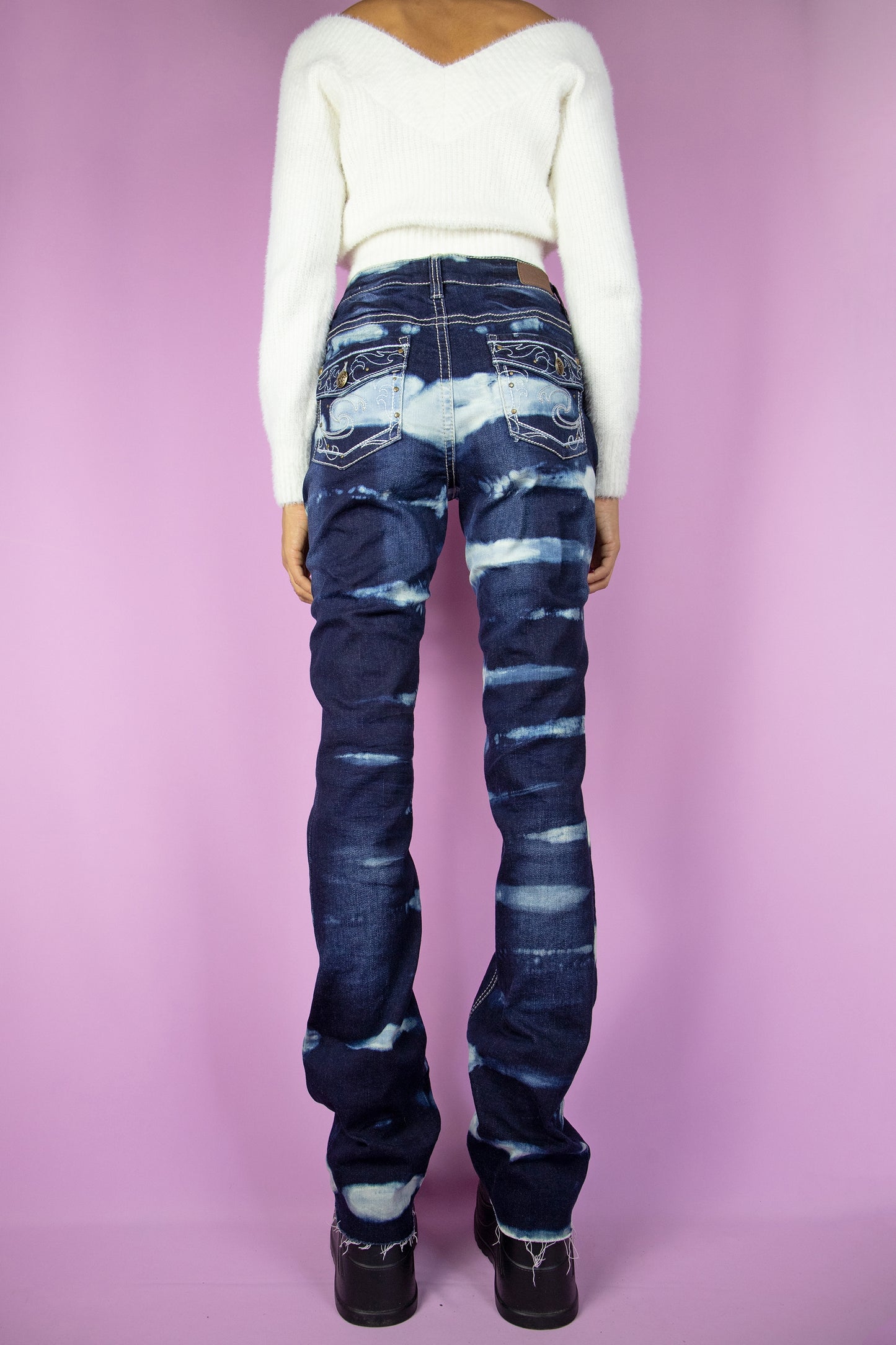 Y2K Striped Bleach Jeans - S/M