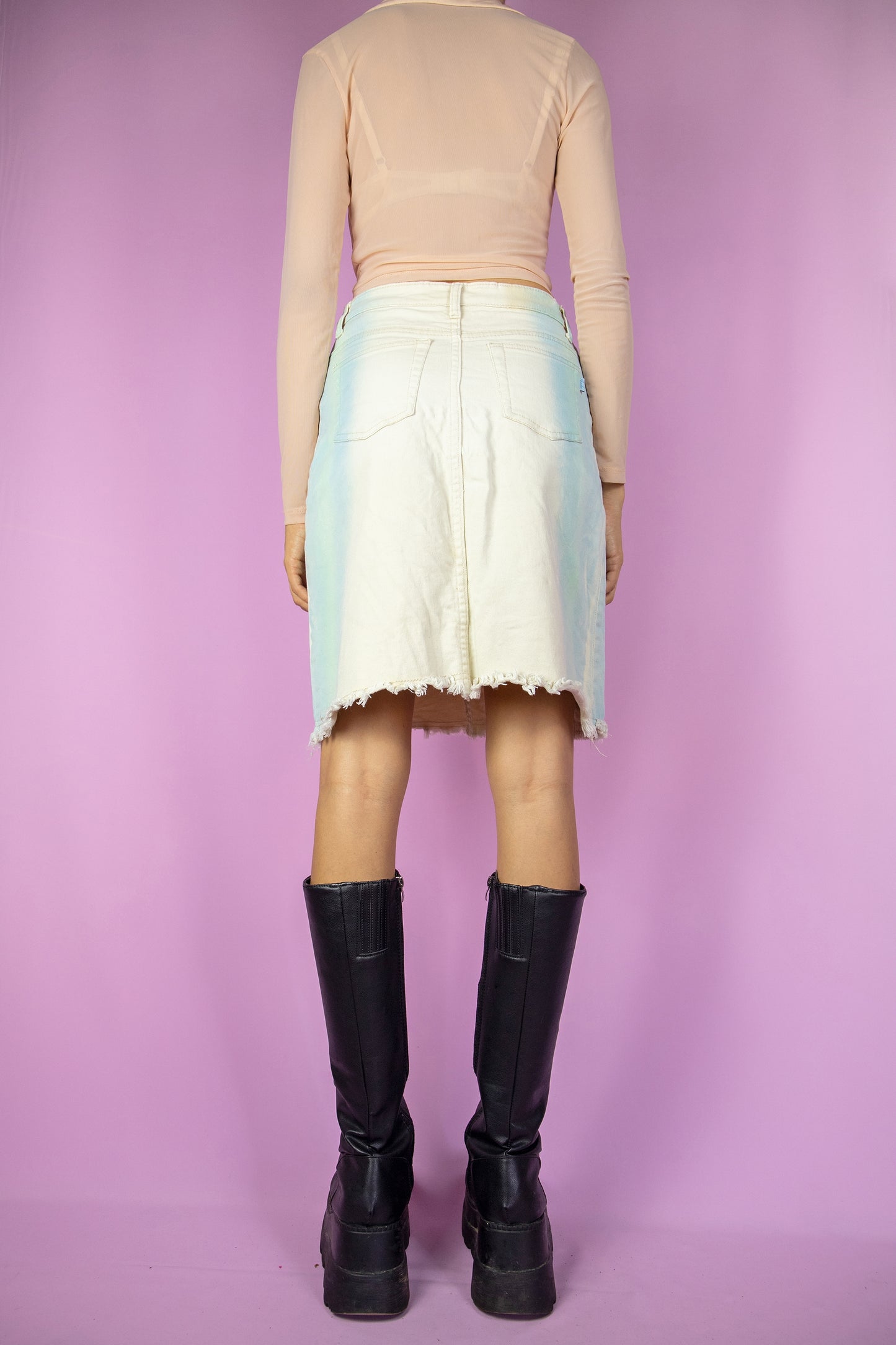 Y2K Beige Denim Mini Skirt - S