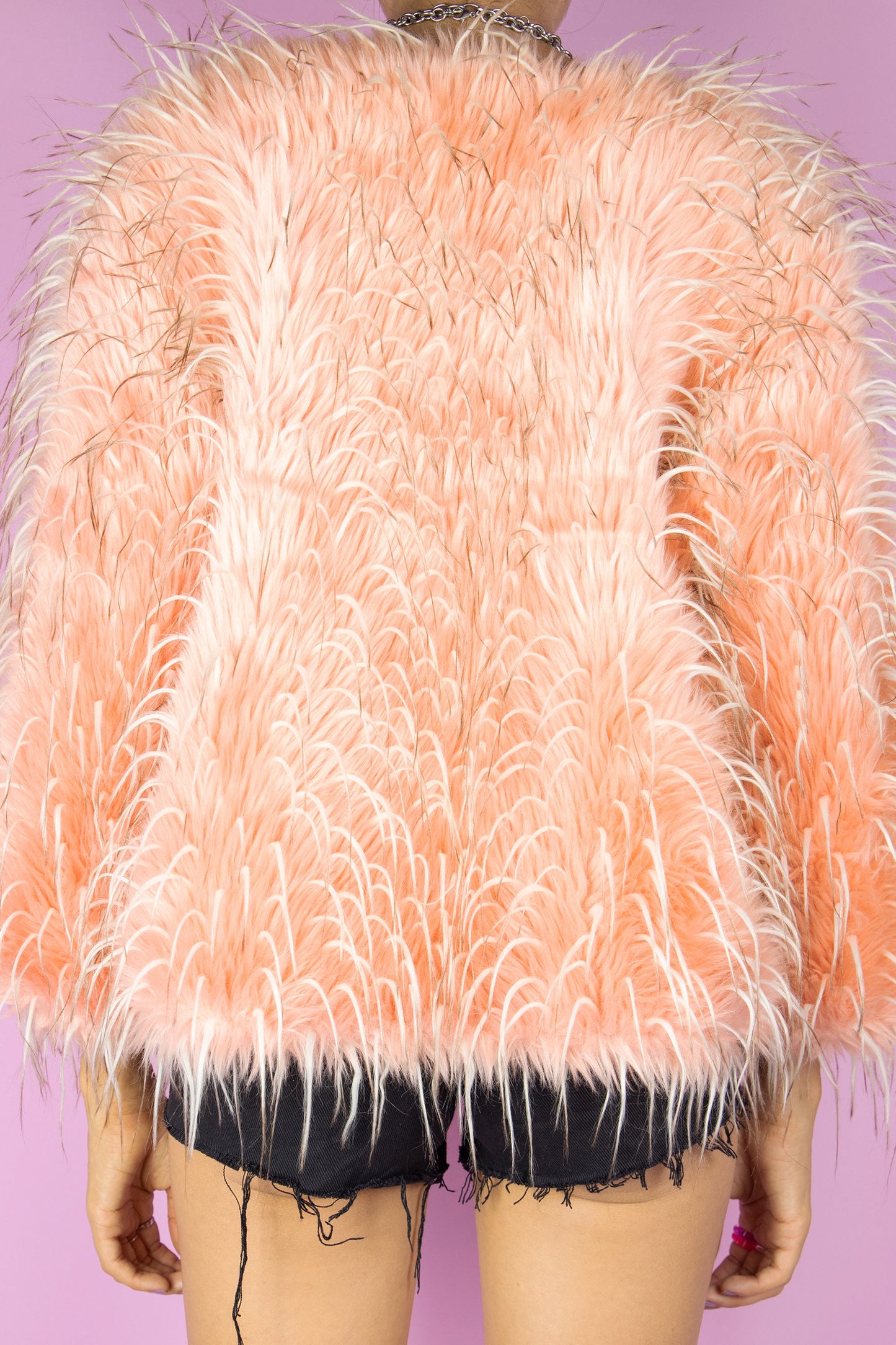Vintage 90's Orange Shaggy Faux Fur Jacket - S/M