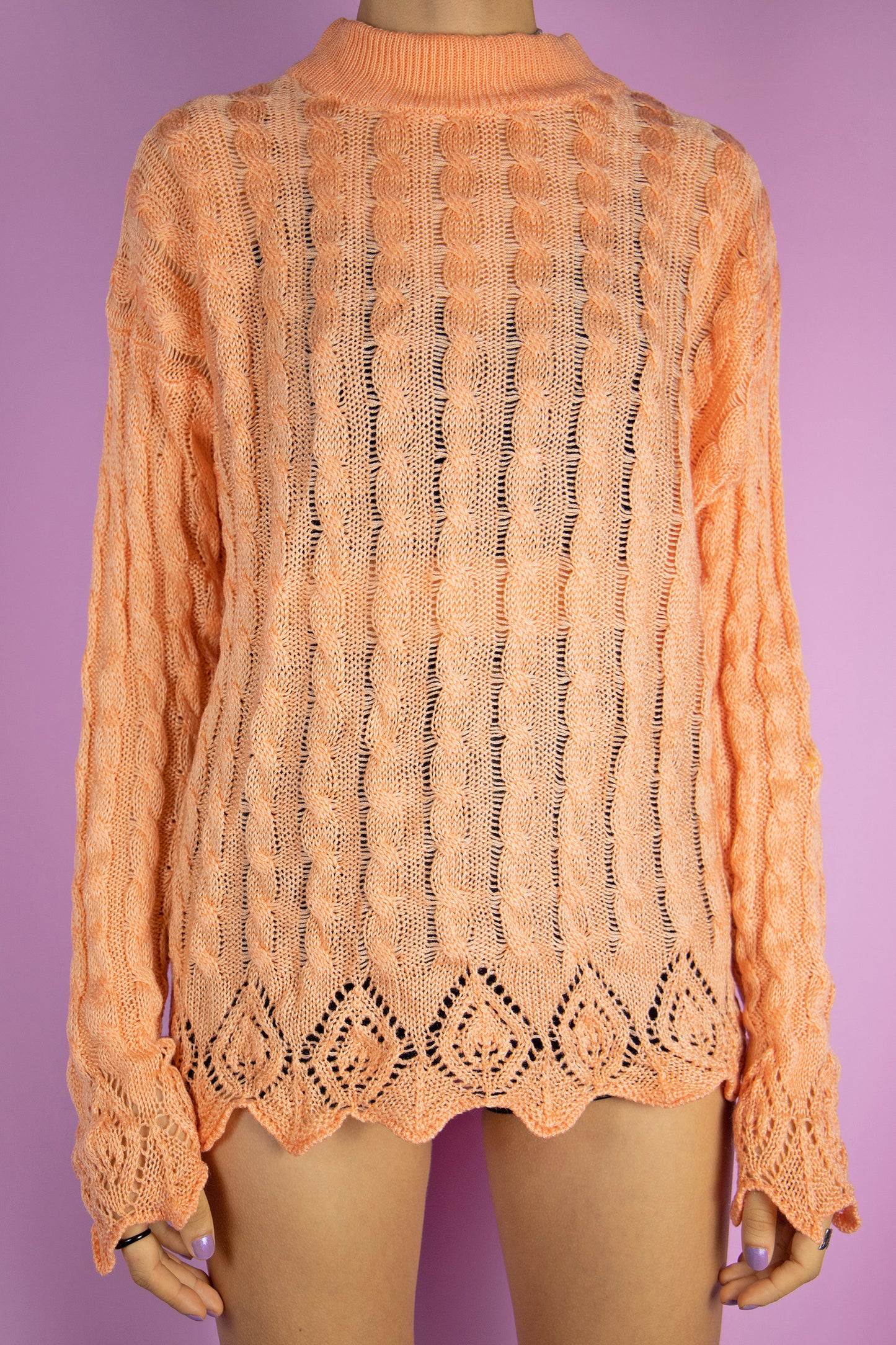 Vintage 80's Orange Cable Knit Sweater - M/L