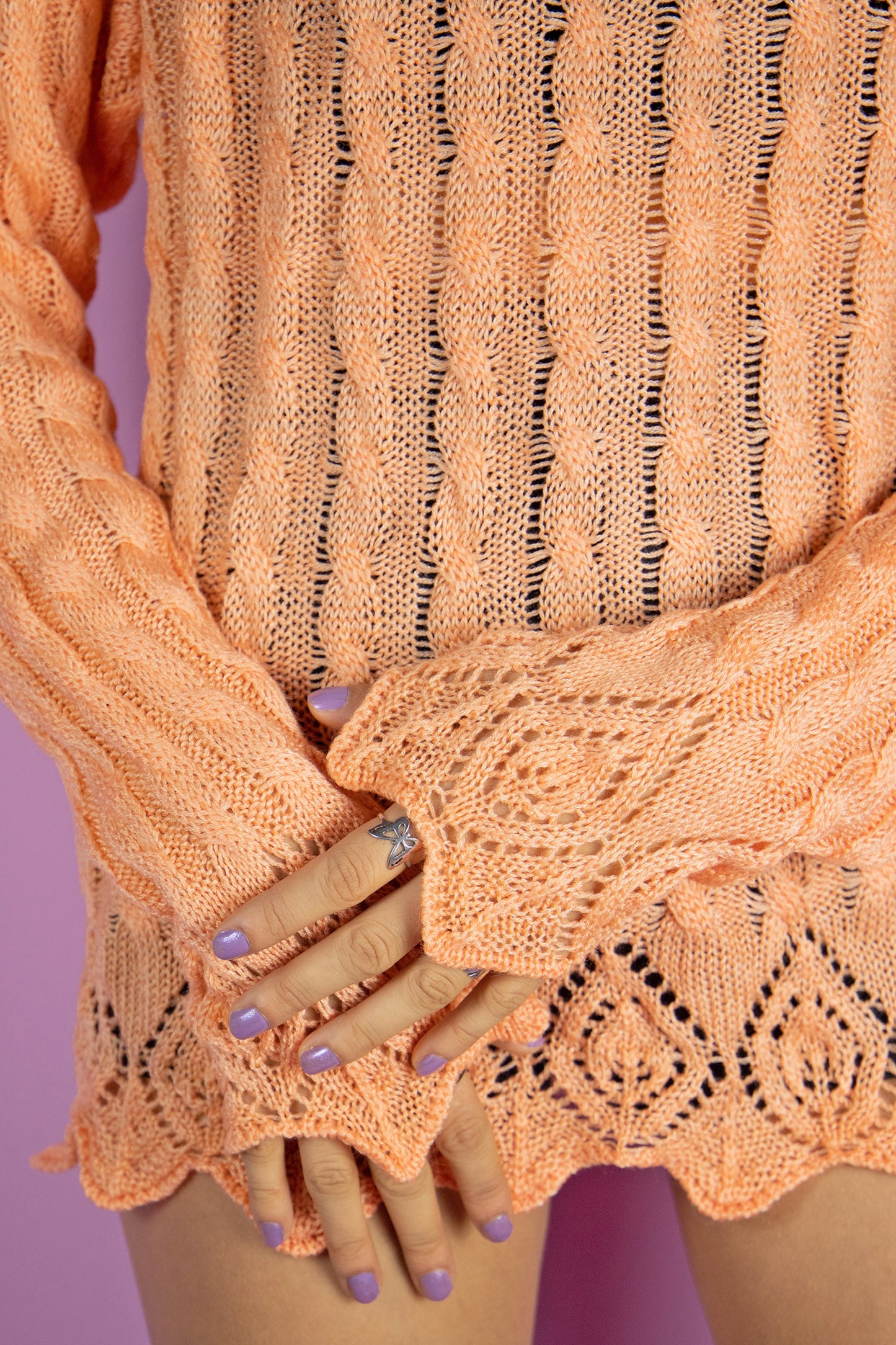 Vintage 80s Orange Cable Knit Sweater - M/L