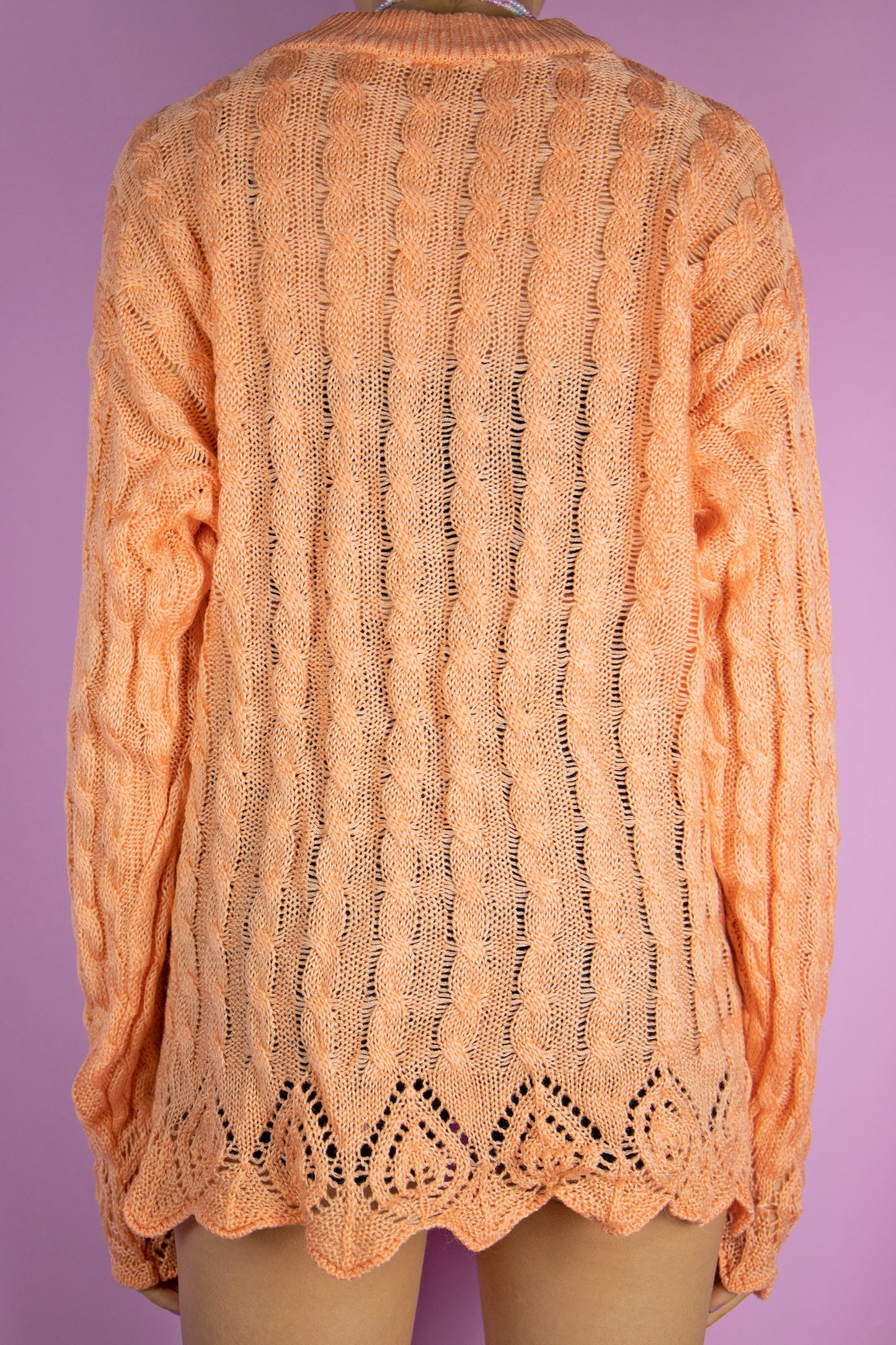 Vintage 80s Orange Cable Knit Sweater - M/L