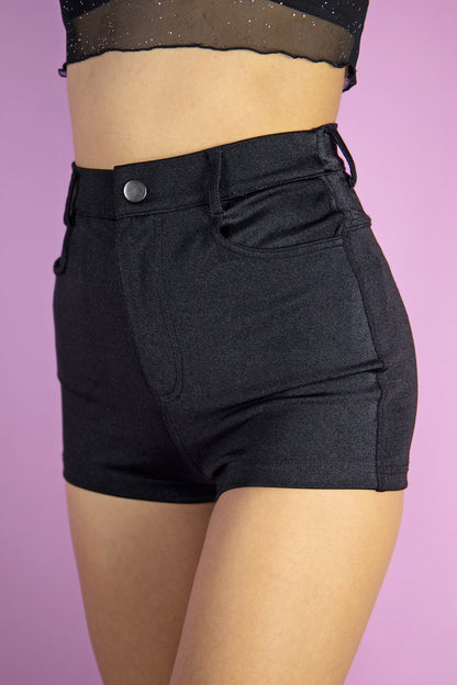 Vintage Y2K Black Shiny Shorts - XXS/XS