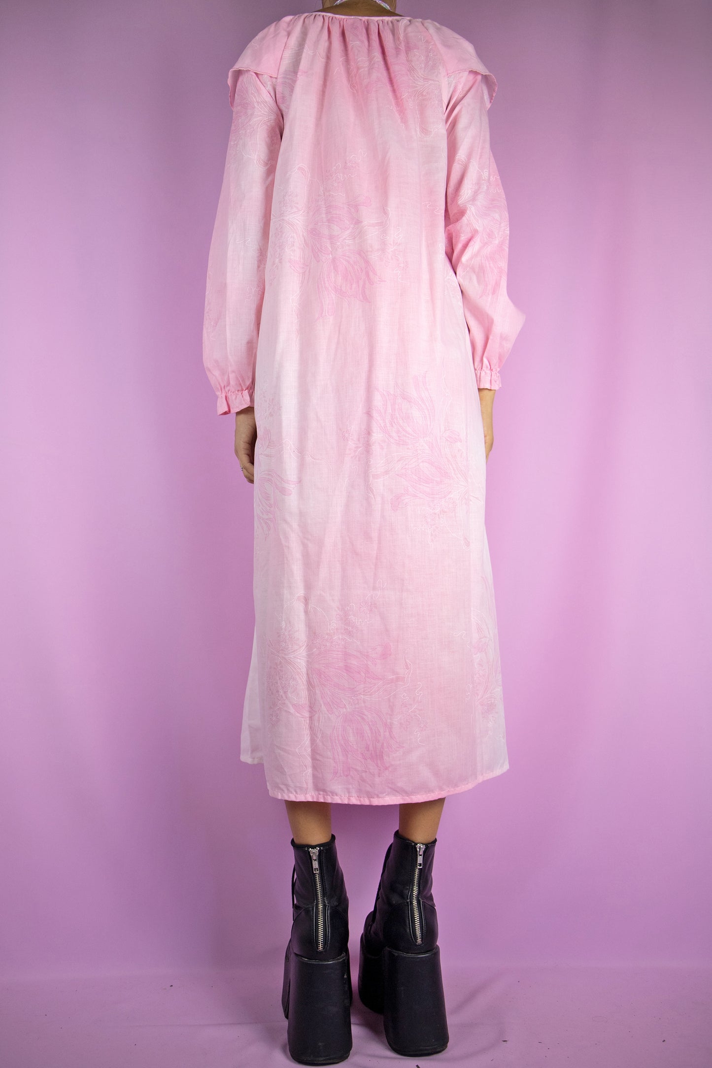Vintage 80's Pink Long Sleeve Midi Dress - M