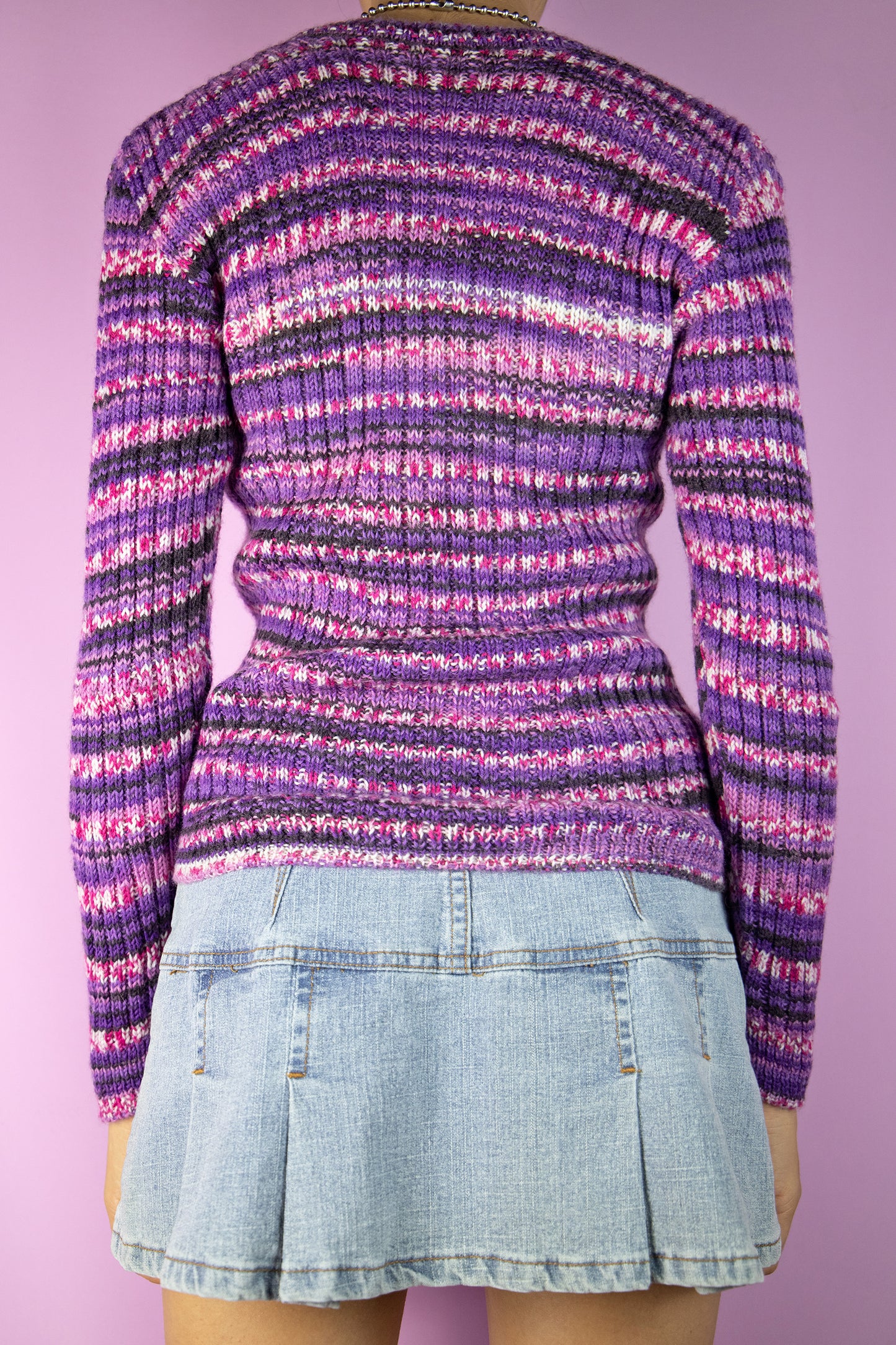 Vintage 90's Purple Striped Ribbed Sweater - S/M