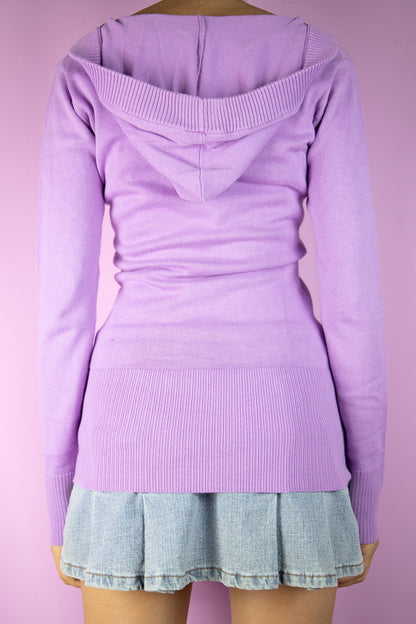 Y2K Lilac Knit Hooded Sweater - XS/S