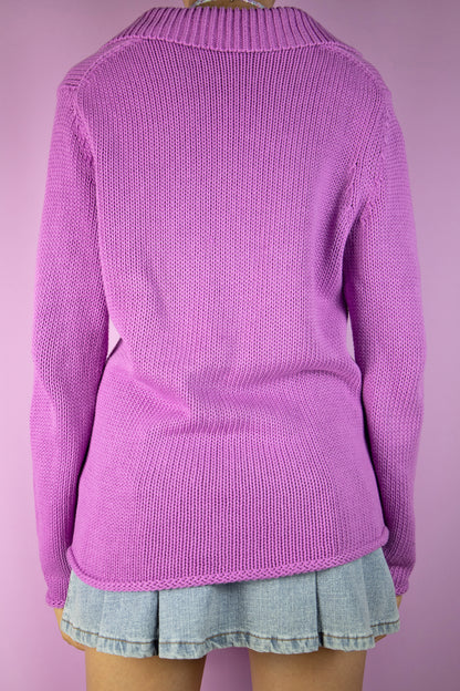 Y2K Pink Lilac Knit Cardigan - M/L