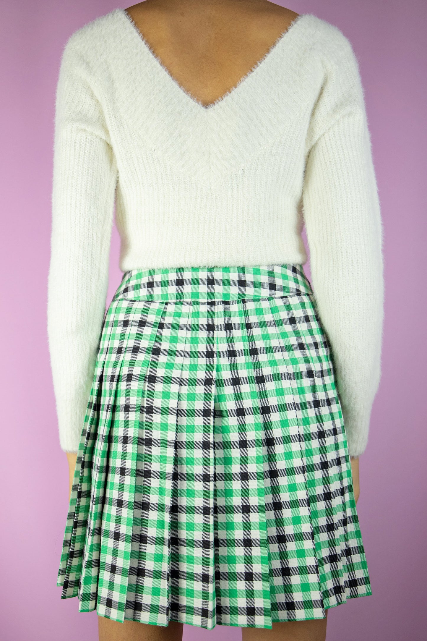 Vintage 80's Green Check Pleated Mini Skirt - XS/S