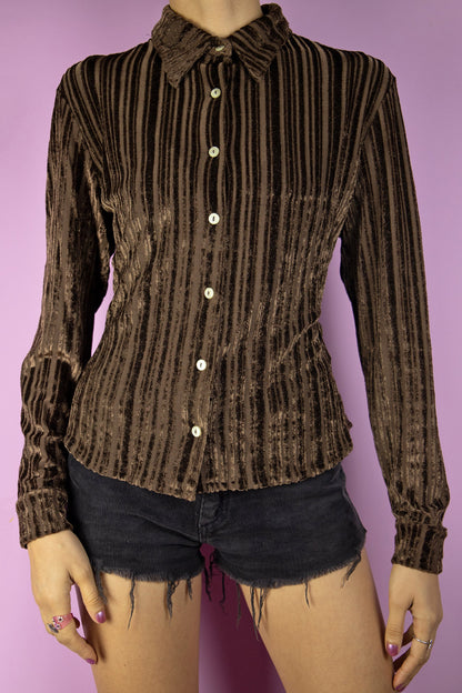 Vintage 90's Brown Velvet Shirt - M