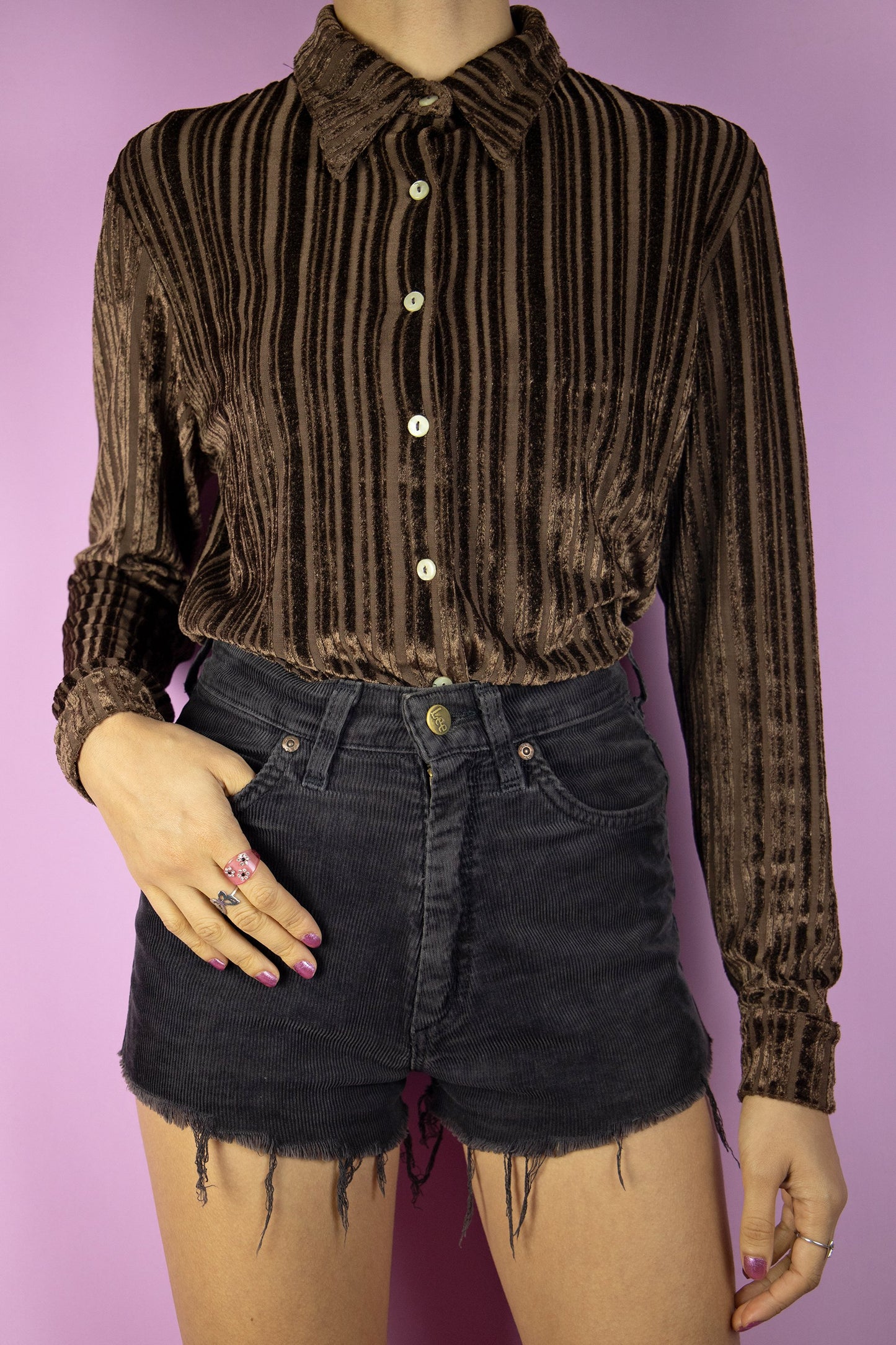 Vintage 90's Brown Velvet Shirt - M