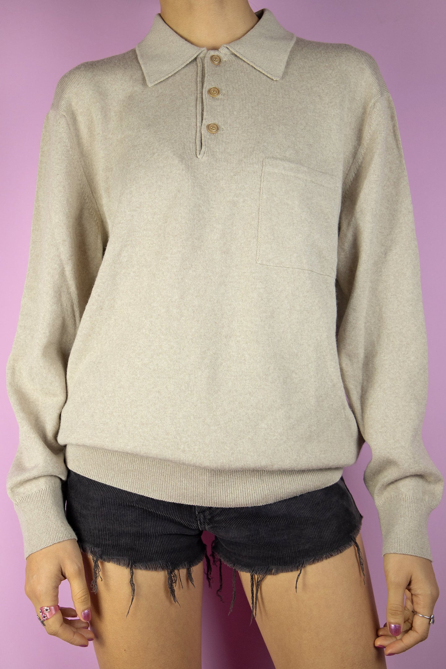 Vintage 90's Light Brown Collared Sweater - L