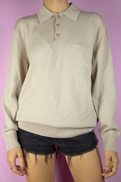 Vintage 90's Light Brown Collared Sweater - L