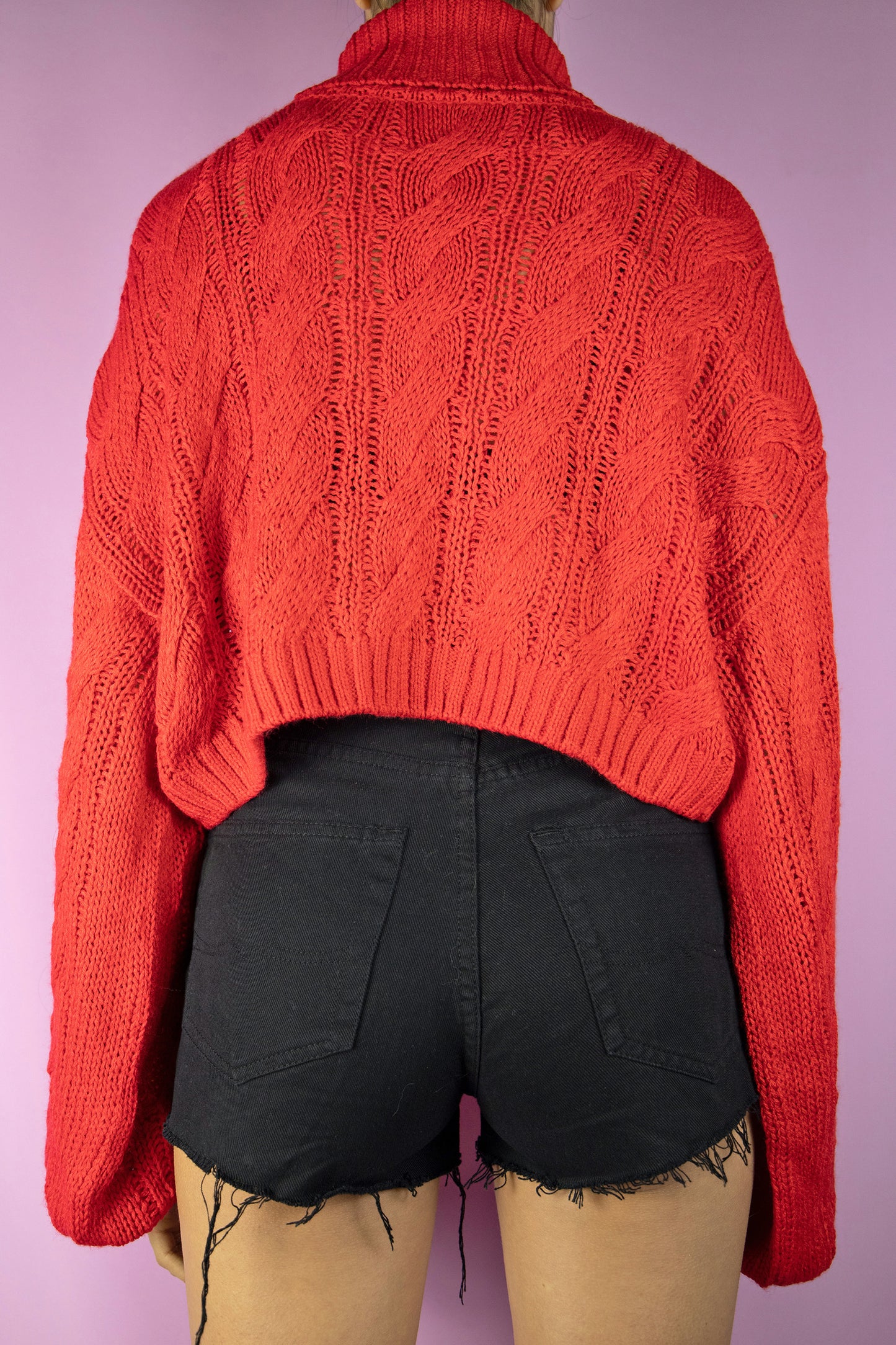 Vintage Y2K Red Turtleneck Crop Sweater - S/M/L