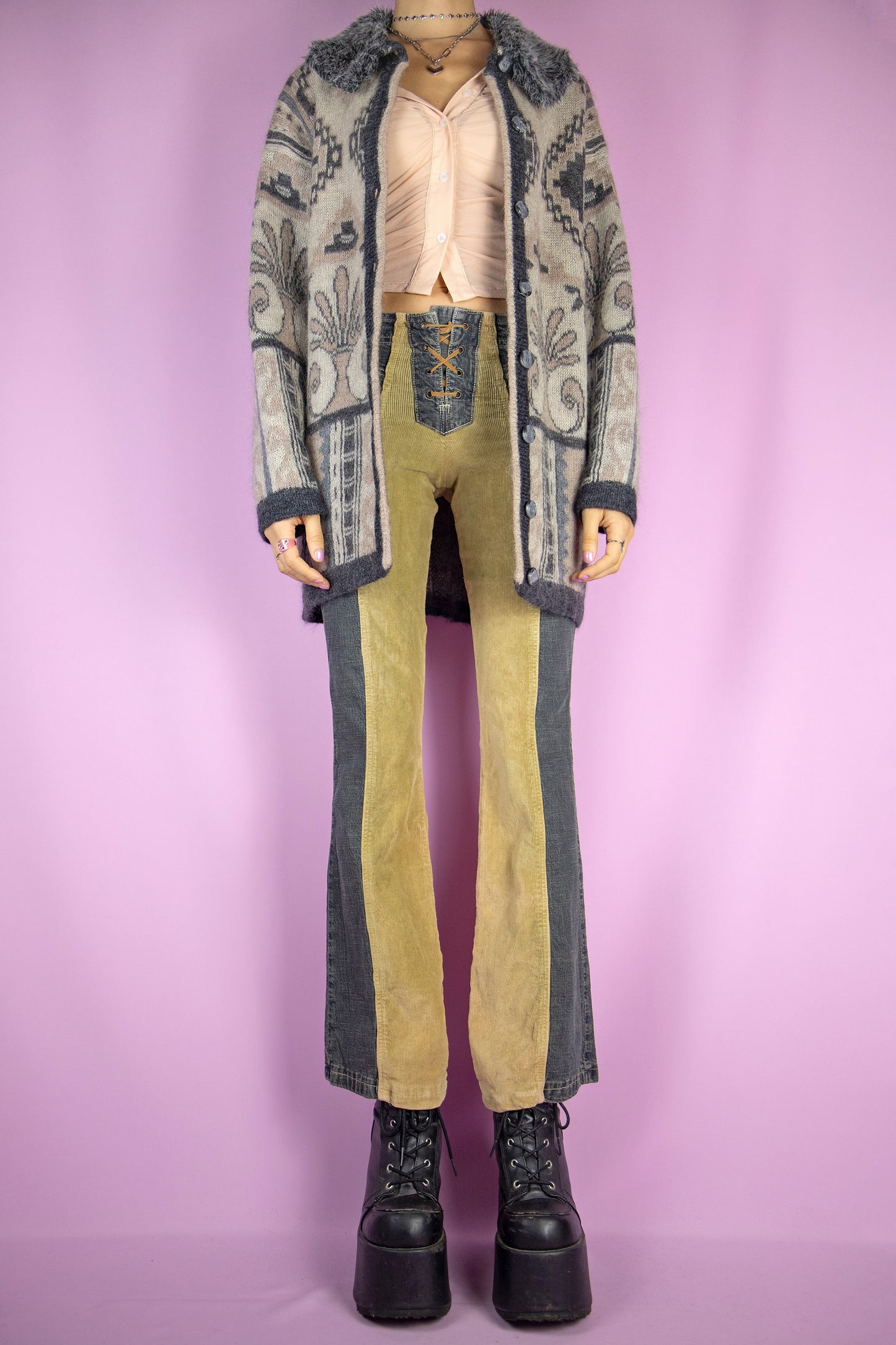 Vintage 90s Faux Fur Collar Cardigan - S