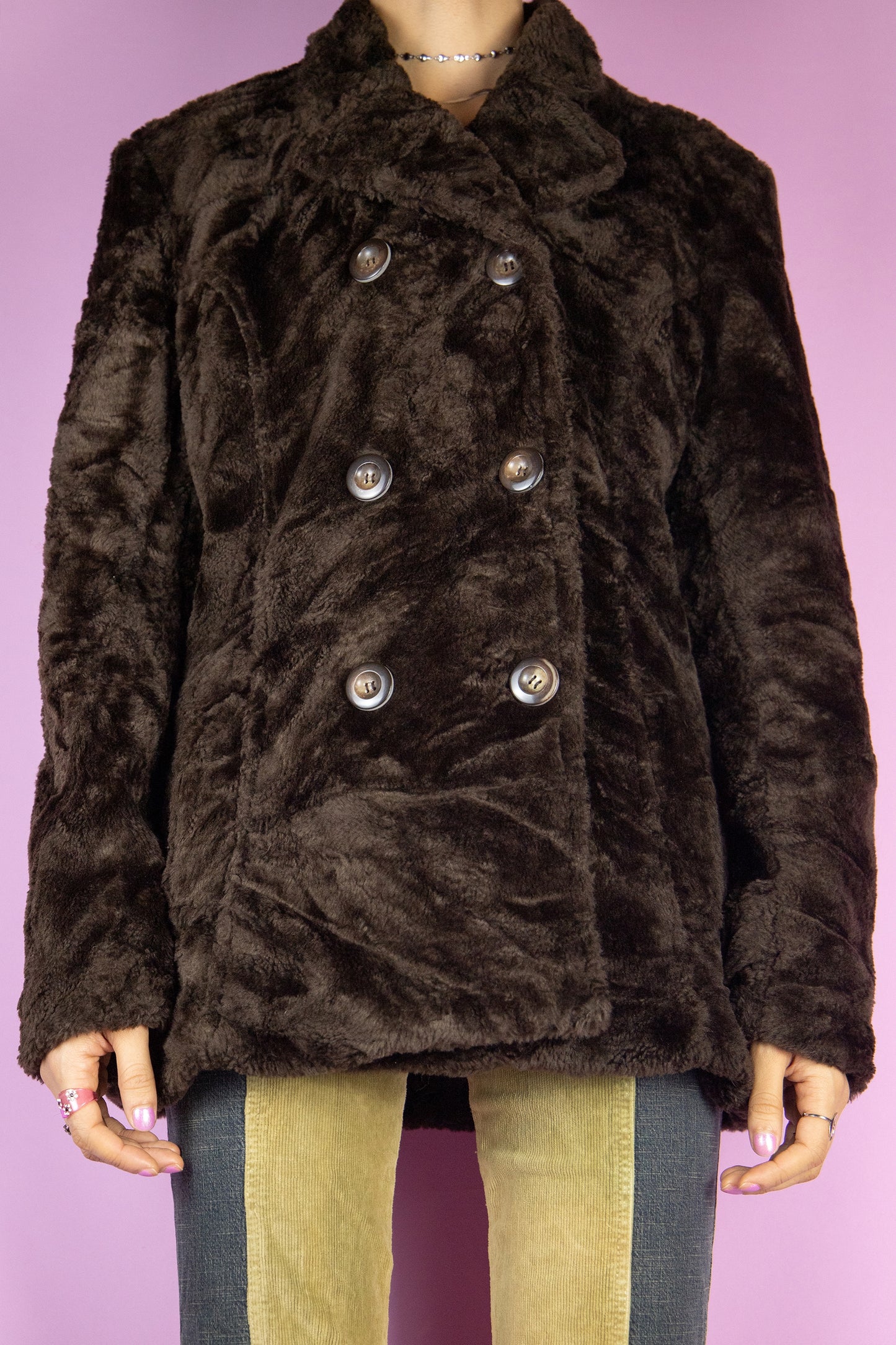 Vintage 90's Brown Faux Fur Jacket - M