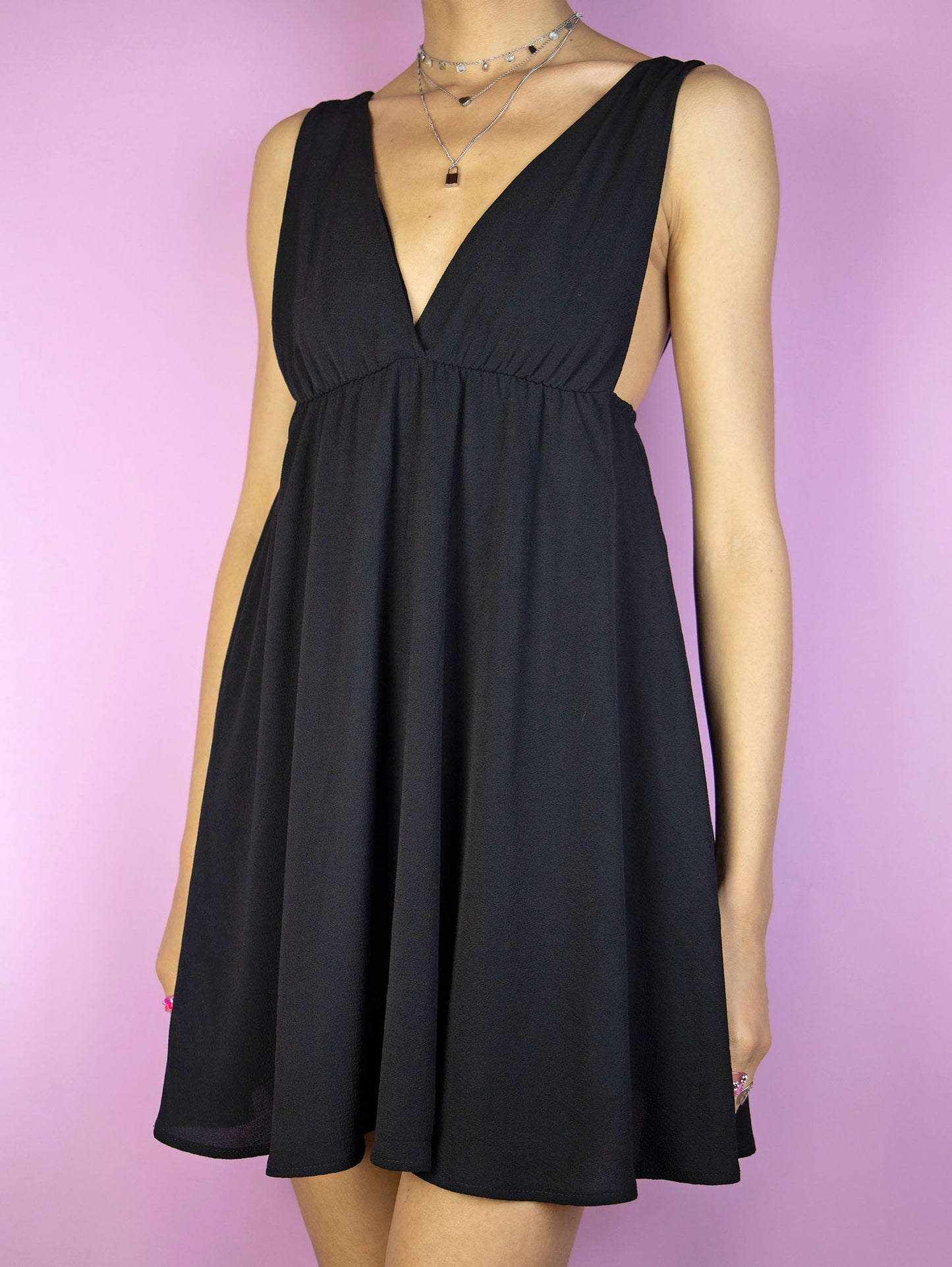 Vintage Y2K Black Flare Mini Dress