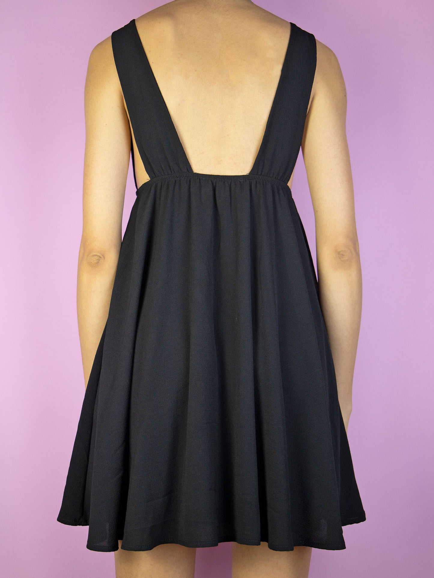 Vintage Y2K Black Flare Mini Dress - XS