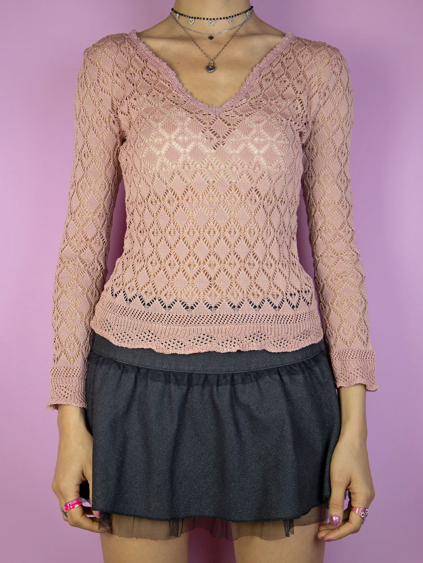Vintage Y2K Pink Crochet Knit Top