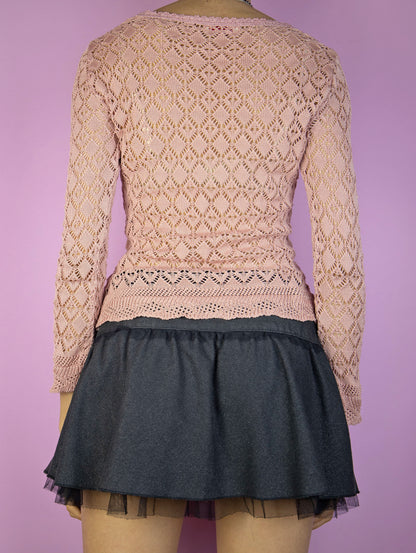 Vintage Y2K Pink Crochet Knit Top - S