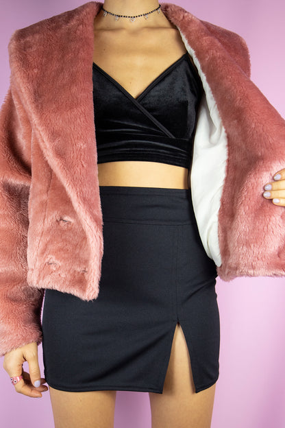 Vintage 90s Pink Faux Fur Jacket - L