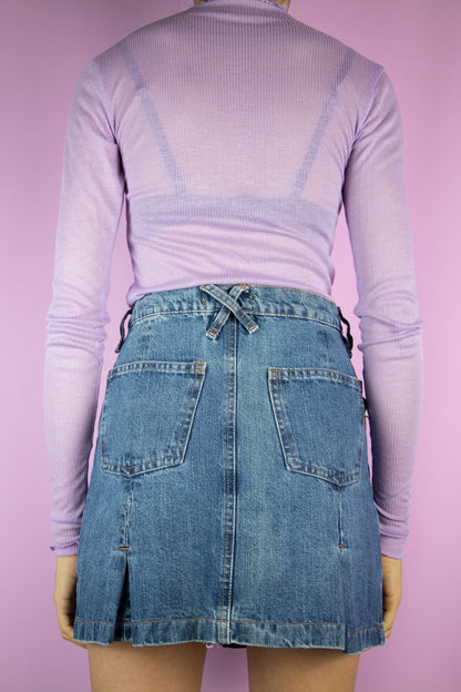 Vintage 90's Denim Pleated Mini Skirt - S