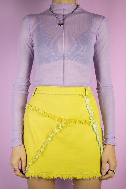 Vintage Y2K Yellow Asymmetric Mini Skirt