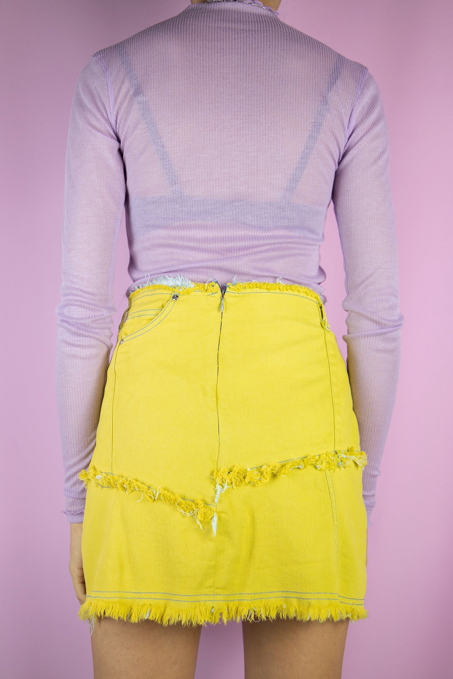 Vintage Y2K Yellow Asymmetric Mini Skirt - M