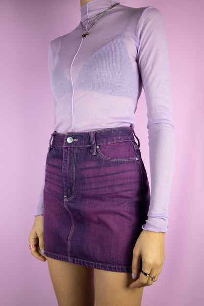 Vintage Y2K Purple Denim Mini Skirt - M