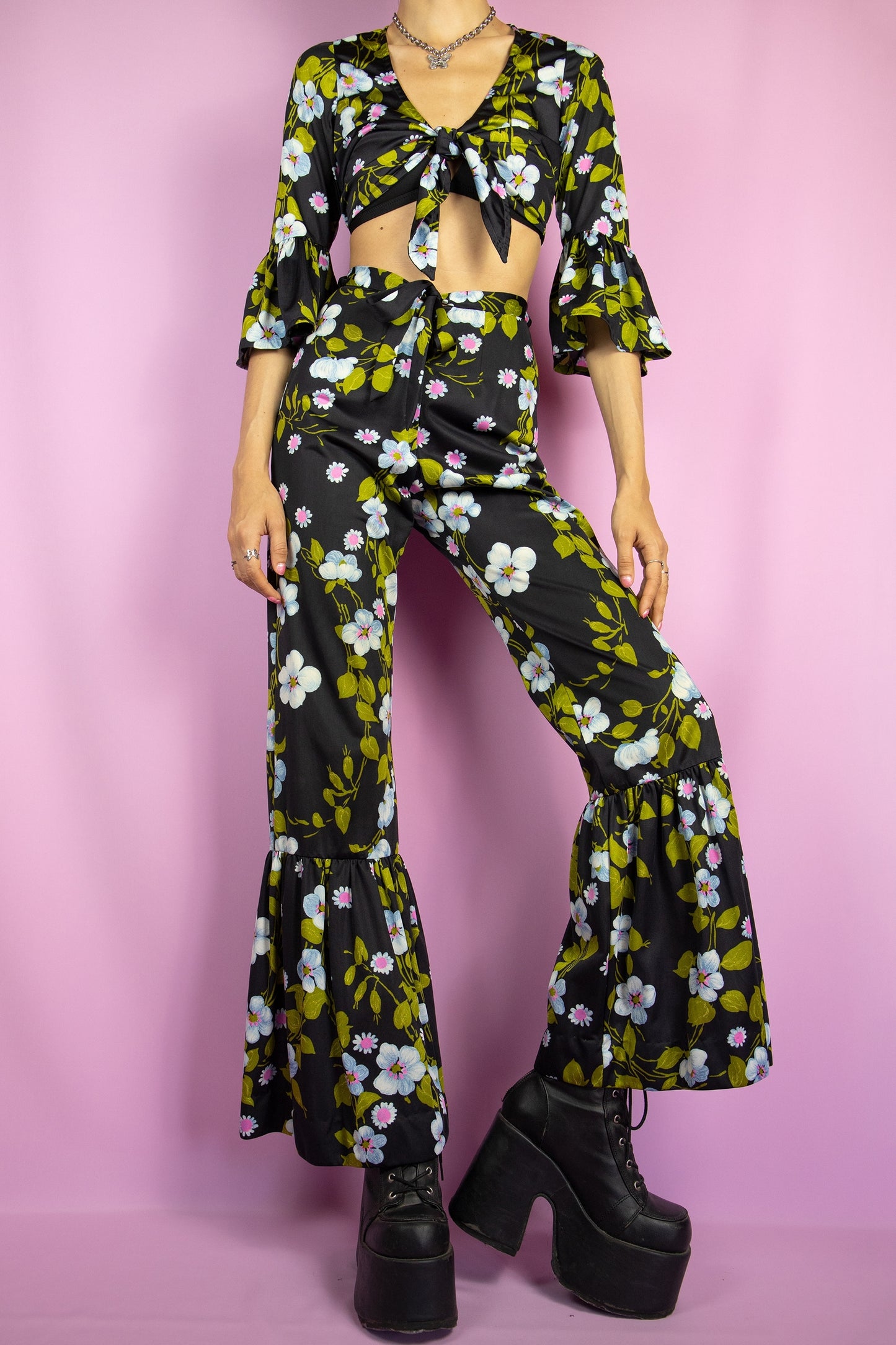 Vintage 80's Floral Ruffle Pants Set