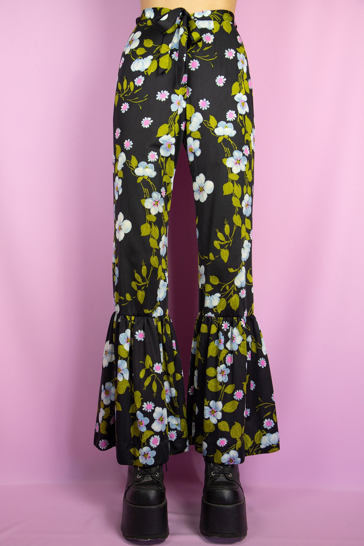 Vintage 80's Floral Ruffle Pants Set - S