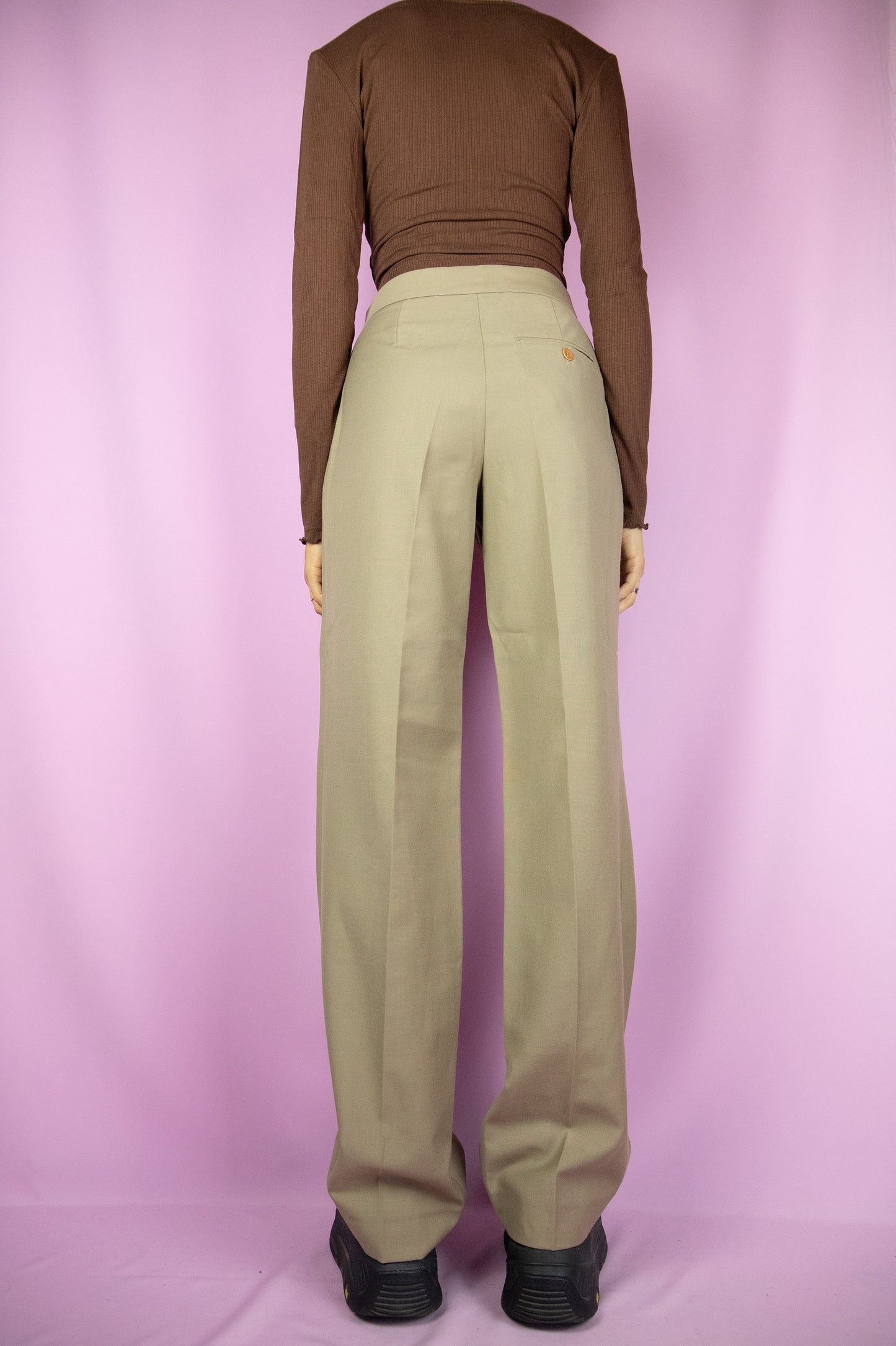 Vintage 90s Beige Pleated Trousers - S